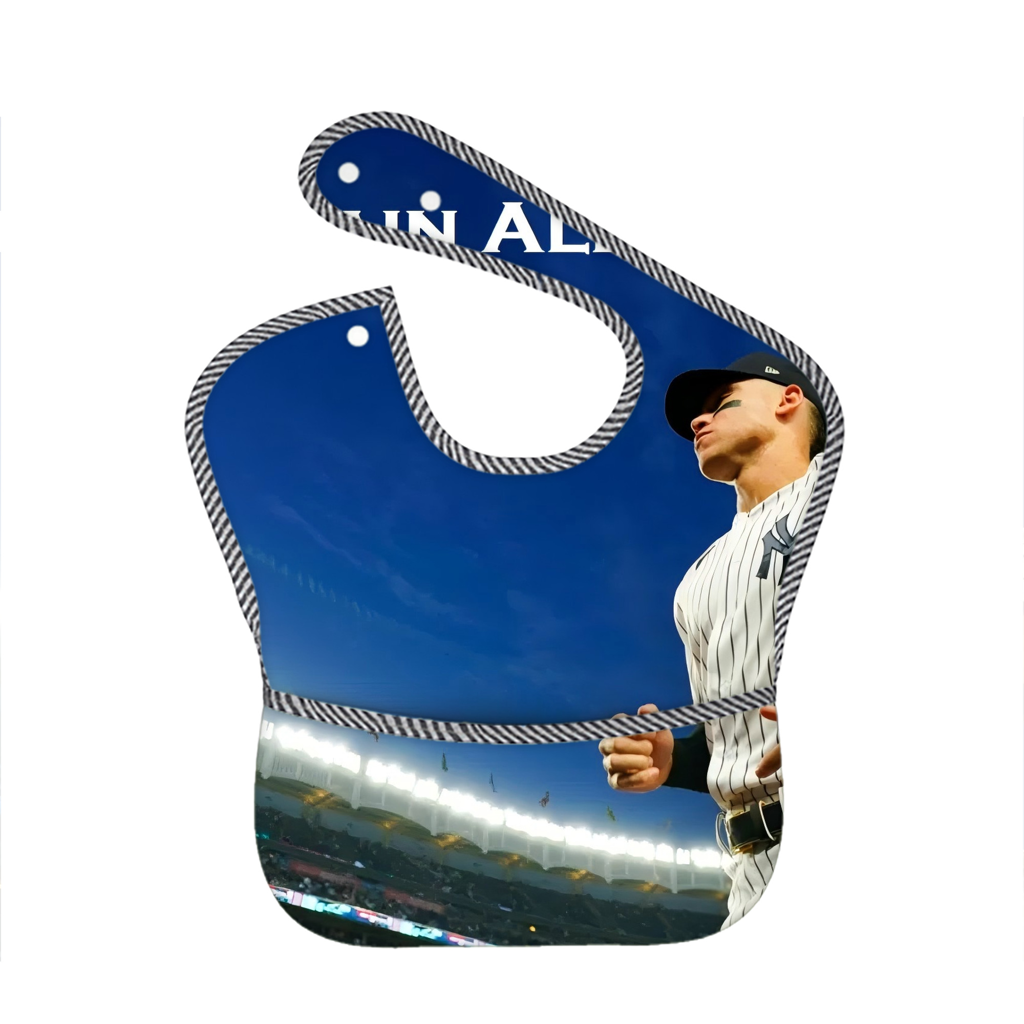 Aaron Judge Yankees Captain Adjustable Waterproof Toddler Bib – Full-Print Durable Polyester – Foldable Crumb Pocket – Easy Snap Closure – Soft