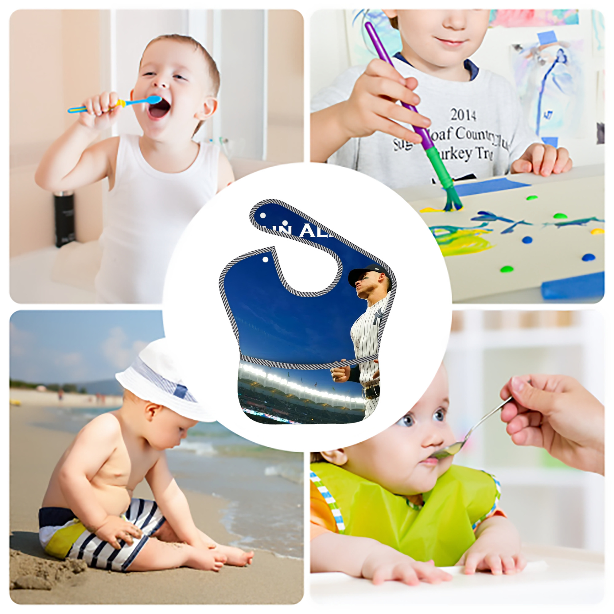 Aaron Judge Yankees Captain Adjustable Waterproof Toddler Bib – Full-Print Durable Polyester – Foldable Crumb Pocket – Easy Snap Closure – Soft