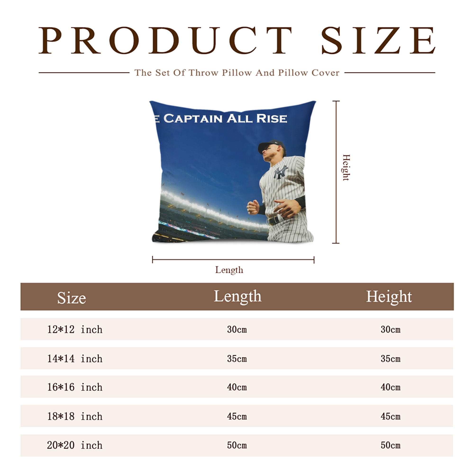 Aaron Judge Yankees Captain Soft Polyester Pillow Cover With Insert – Double-Sided Design, Invisible Zipper, Durable & Breathable – Easy Care Cushion Set