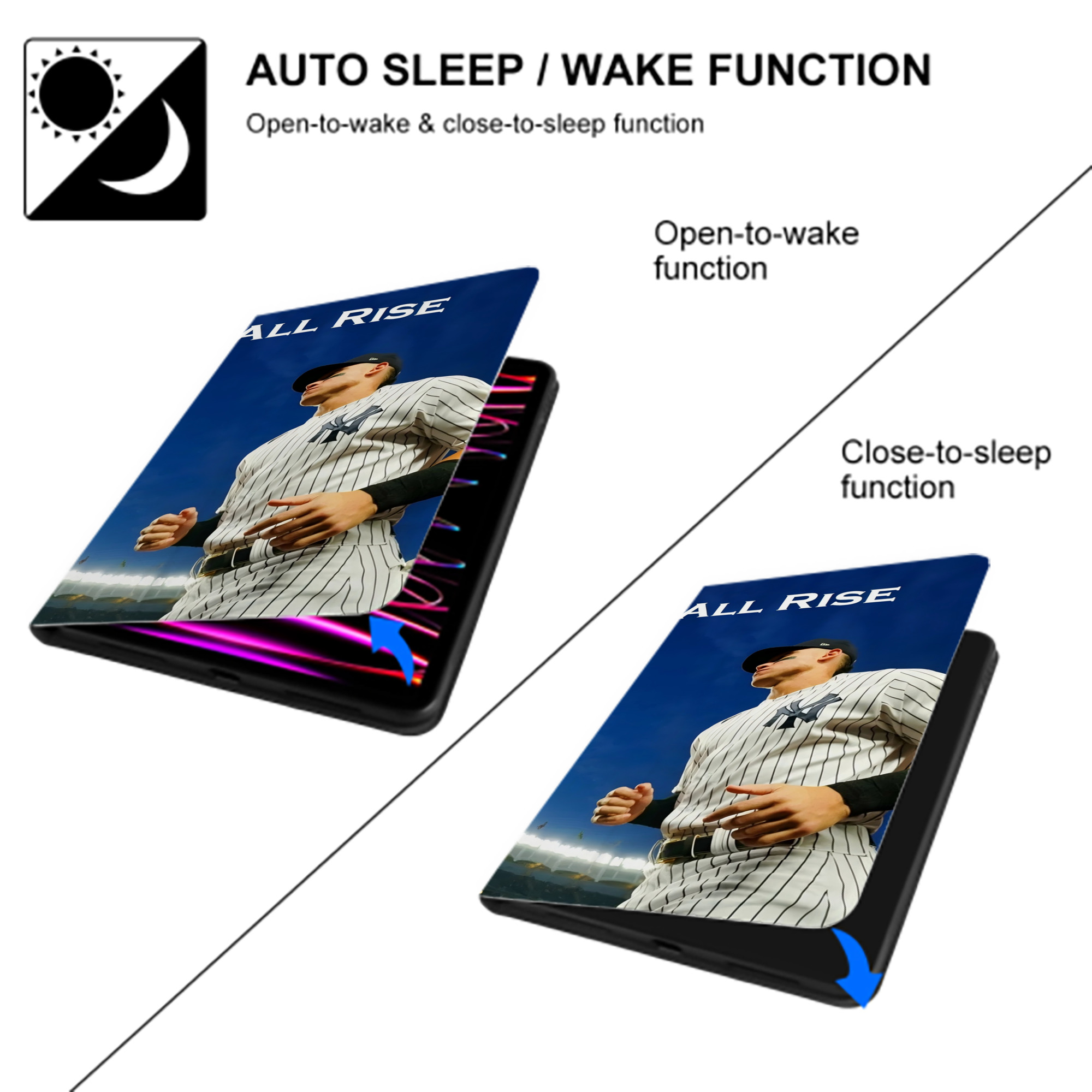 Aaron Judge Yankees Captain IPad Case Without Pencil Slot – Book-Style Cover With PU Leather & TPU – Slim, Durable, Scratch-Resistant, Full Protection & Easy Access