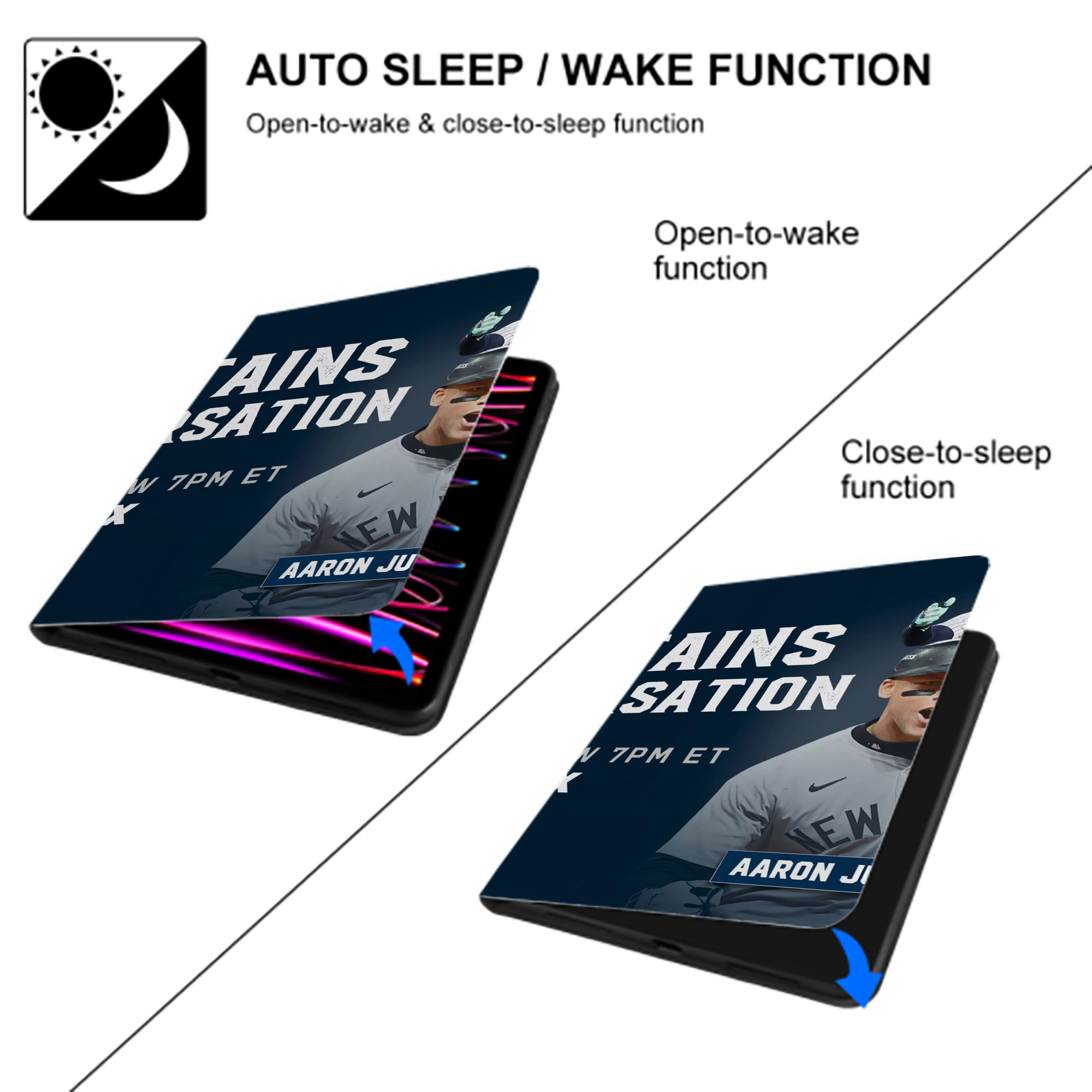 Aaron Judge Yankees Captain IPad Case Without Pencil Slot – Book-Style Cover With PU Leather & TPU – Slim, Durable, Scratch-Resistant, Full Protection & Easy Access