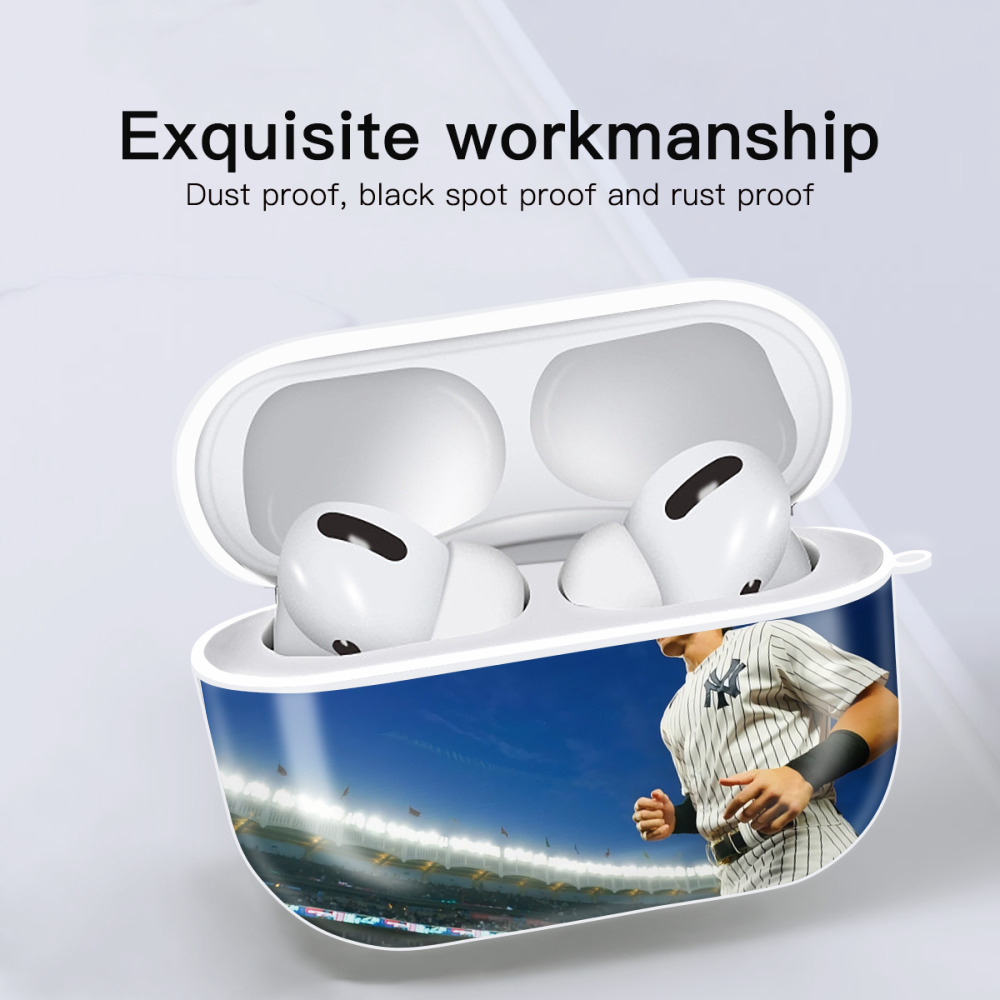 Aaron Judge Yankees Captain AirPods Pro Hard Case White With Keychain, Durable Flexible PC, Precise Cutouts, Anti-Fingerprint, Yellowing & Scratch Resistant, Full Protection, Washable