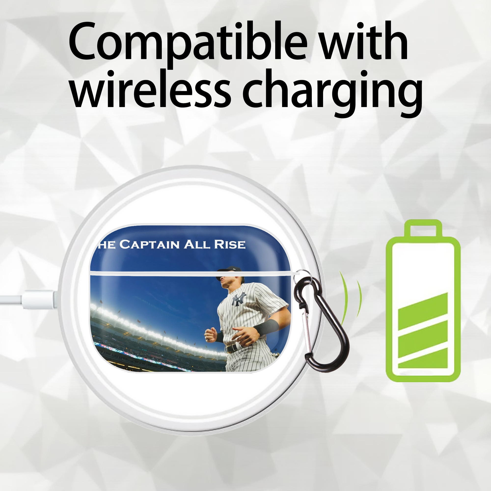 Aaron Judge Yankees Captain AirPods Pro Hard Case White With Keychain, Durable Flexible PC, Precise Cutouts, Anti-Fingerprint, Yellowing & Scratch Resistant, Full Protection, Washable