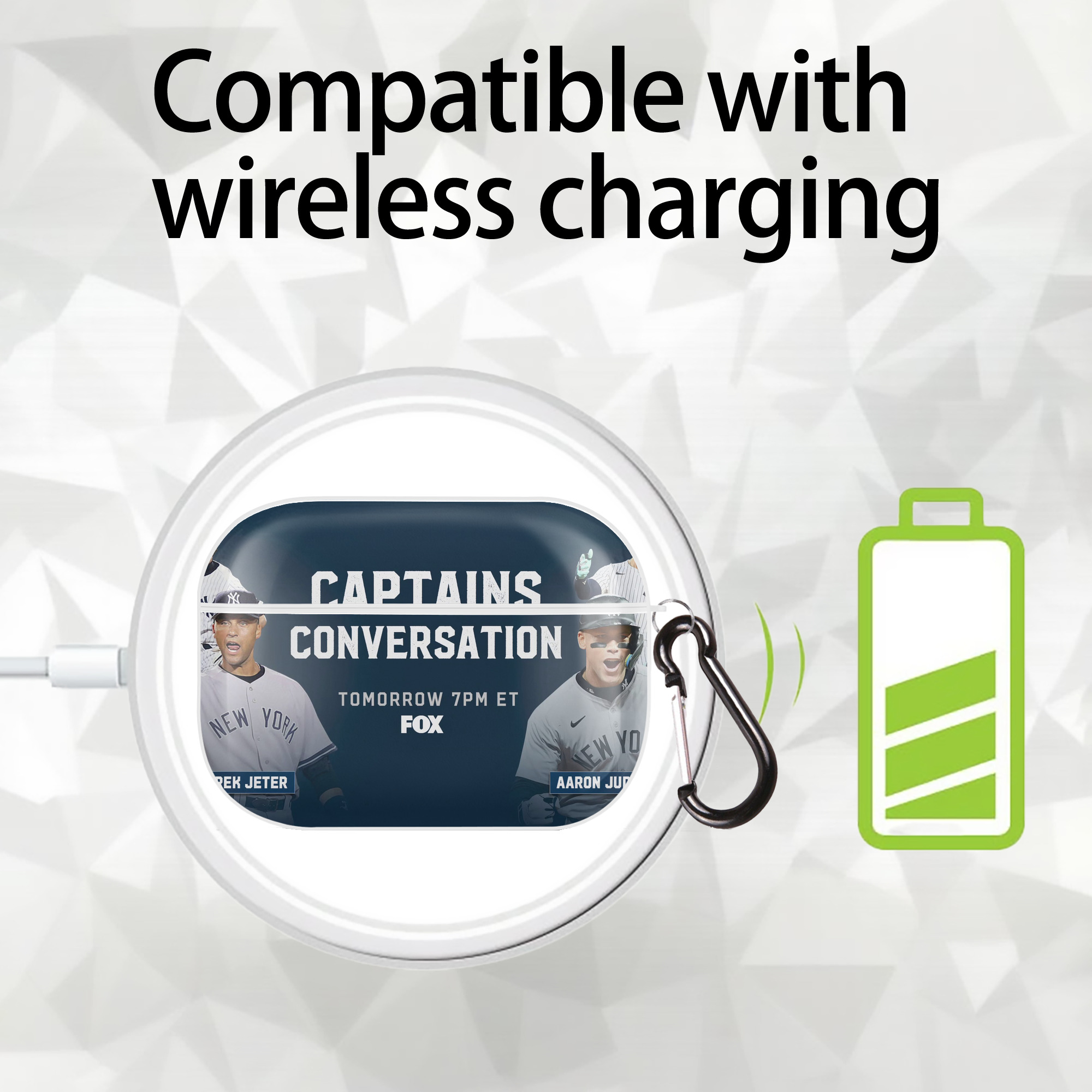 Aaron Judge Yankees Captain AirPods Pro Hard Case White With Keychain, Durable Flexible PC, Precise Cutouts, Anti-Fingerprint, Yellowing & Scratch Resistant, Full Protection, Washable