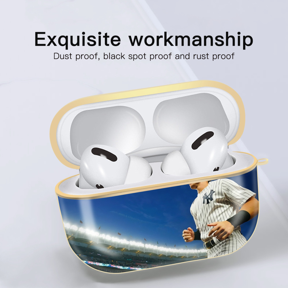 Aaron Judge Yankees Captain Luxury Gold AirPods Pro Case With Keychain, Flexible PC Material, Full Protection, Precise Cutouts, Anti-Fingerprint, Washable, Durable Design