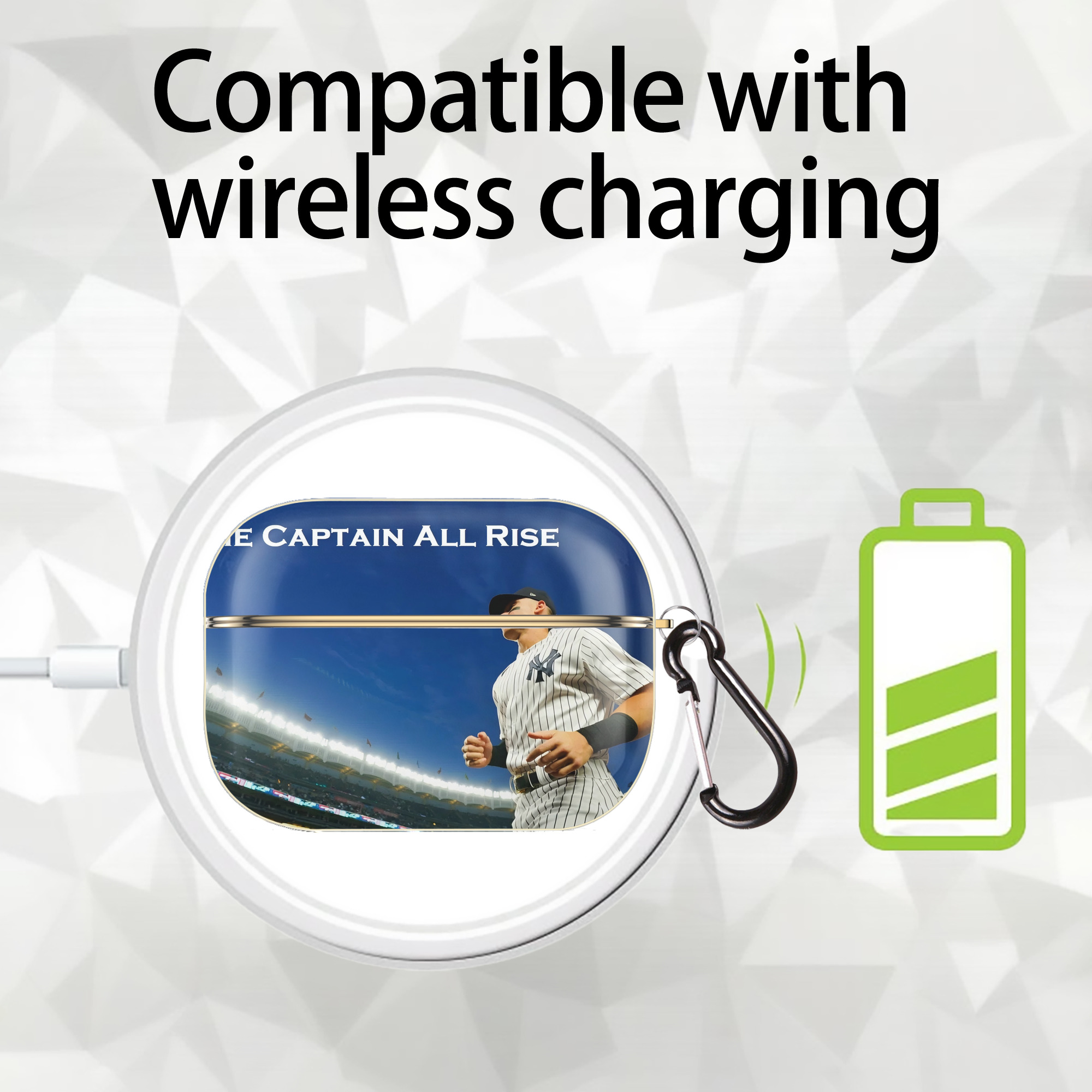 Aaron Judge Yankees Captain Luxury Gold AirPods Pro Case With Keychain, Flexible PC Material, Full Protection, Precise Cutouts, Anti-Fingerprint, Washable, Durable Design