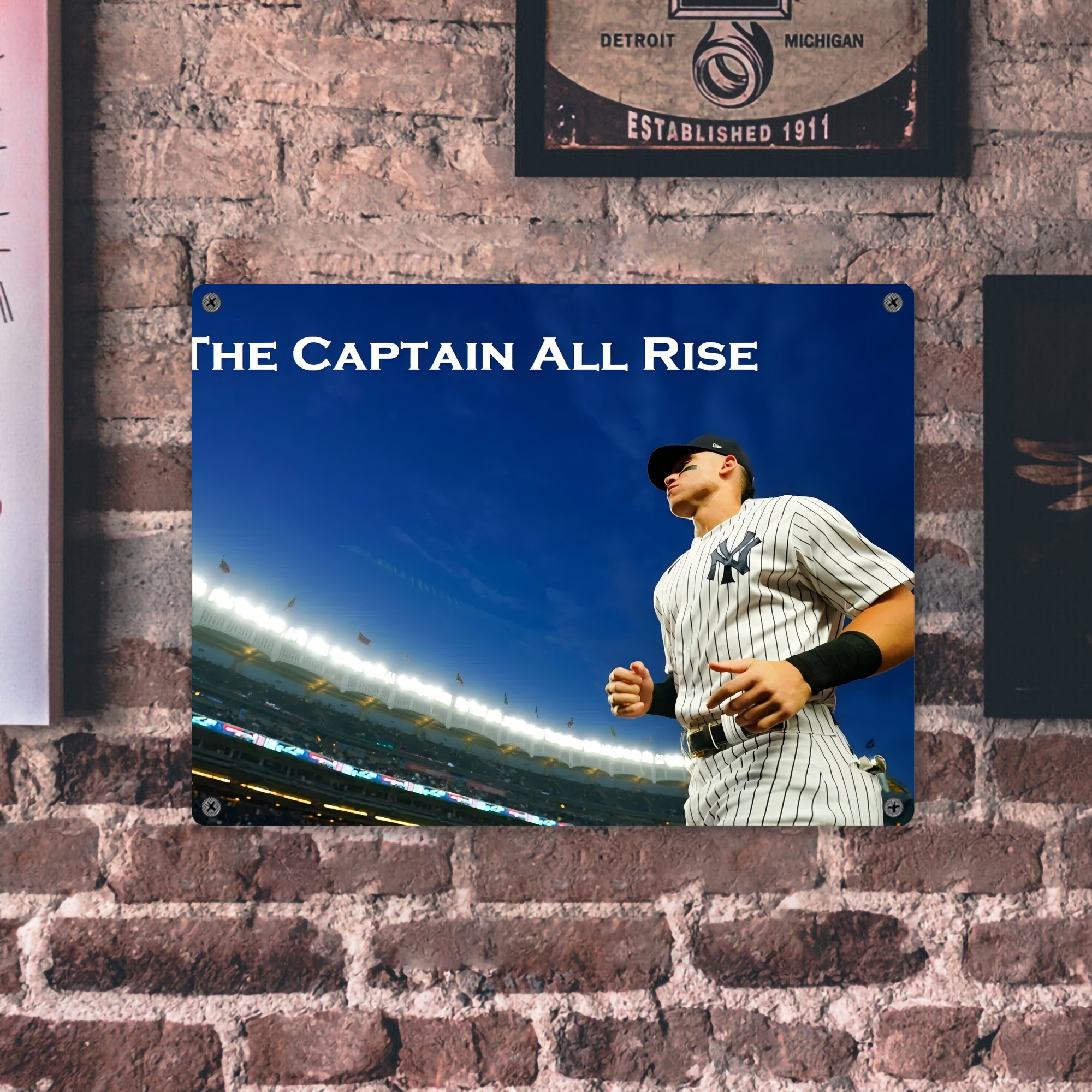 Aaron Judge Yankees Captain Vintage Metal Tin Sign 16x12 – Full-Print Iron Wall Decor – Durable, Fade-Resistant – Easy To Hang – Ideal For Home, Bar, Kitchen & Office Decor