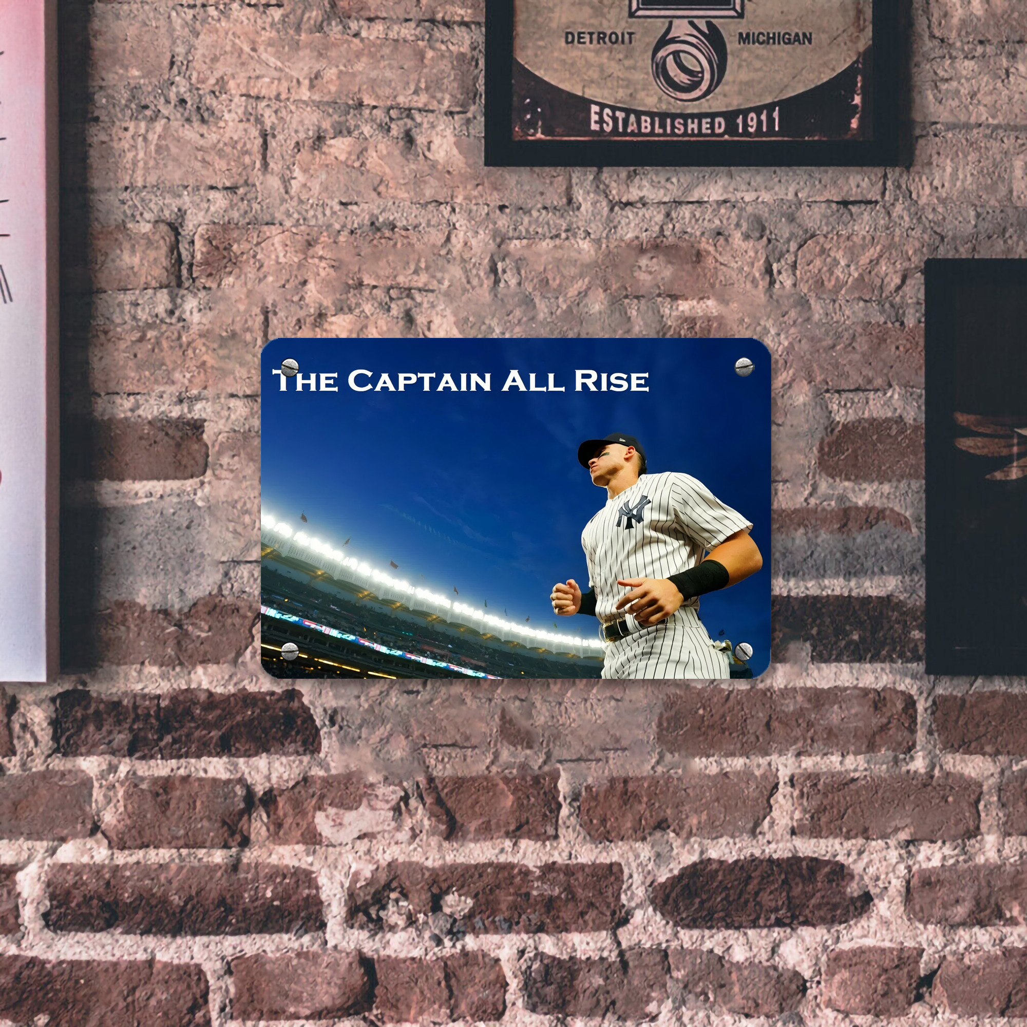 Aaron Judge Yankees Captain Metal Tin Sign 12x8inch - Premium Full-Print Decorative Wall Art, Durable Rust-Resistant Metal Plaque For Living Room, Bedroom, Kitchen, Office, Bar Décor