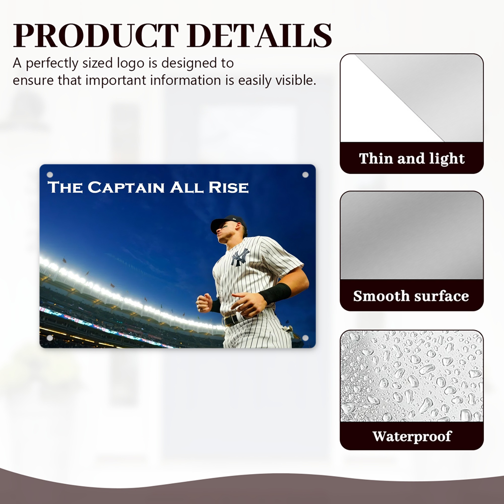 Aaron Judge Yankees Captain Decorative Aluminum Plaque – Horizontal Design – Durable, Stylish, Easy To Install – Ideal For Home, Office, Bar, And More