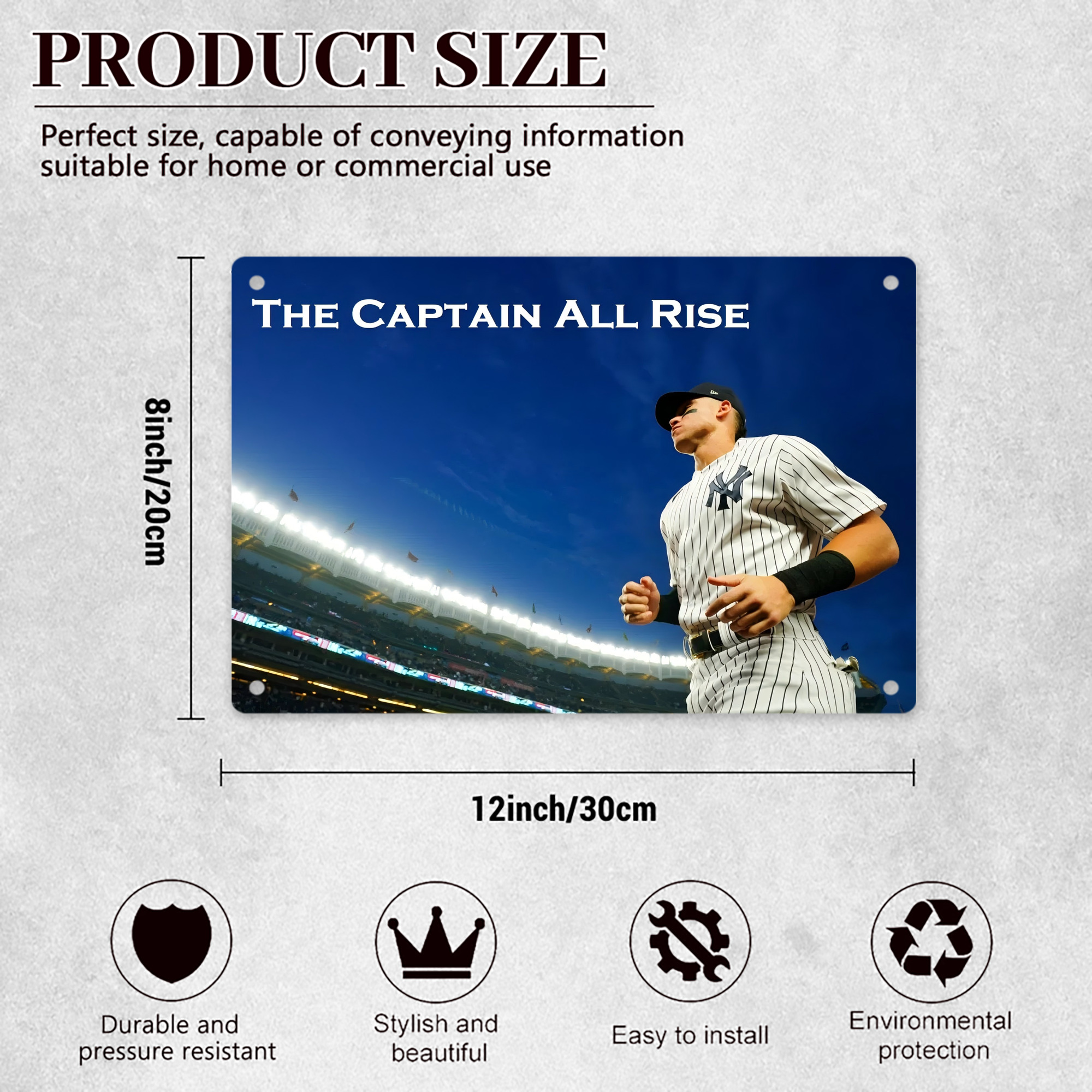 Aaron Judge Yankees Captain Decorative Aluminum Plaque – Horizontal Design – Durable, Stylish, Easy To Install – Ideal For Home, Office, Bar, And More