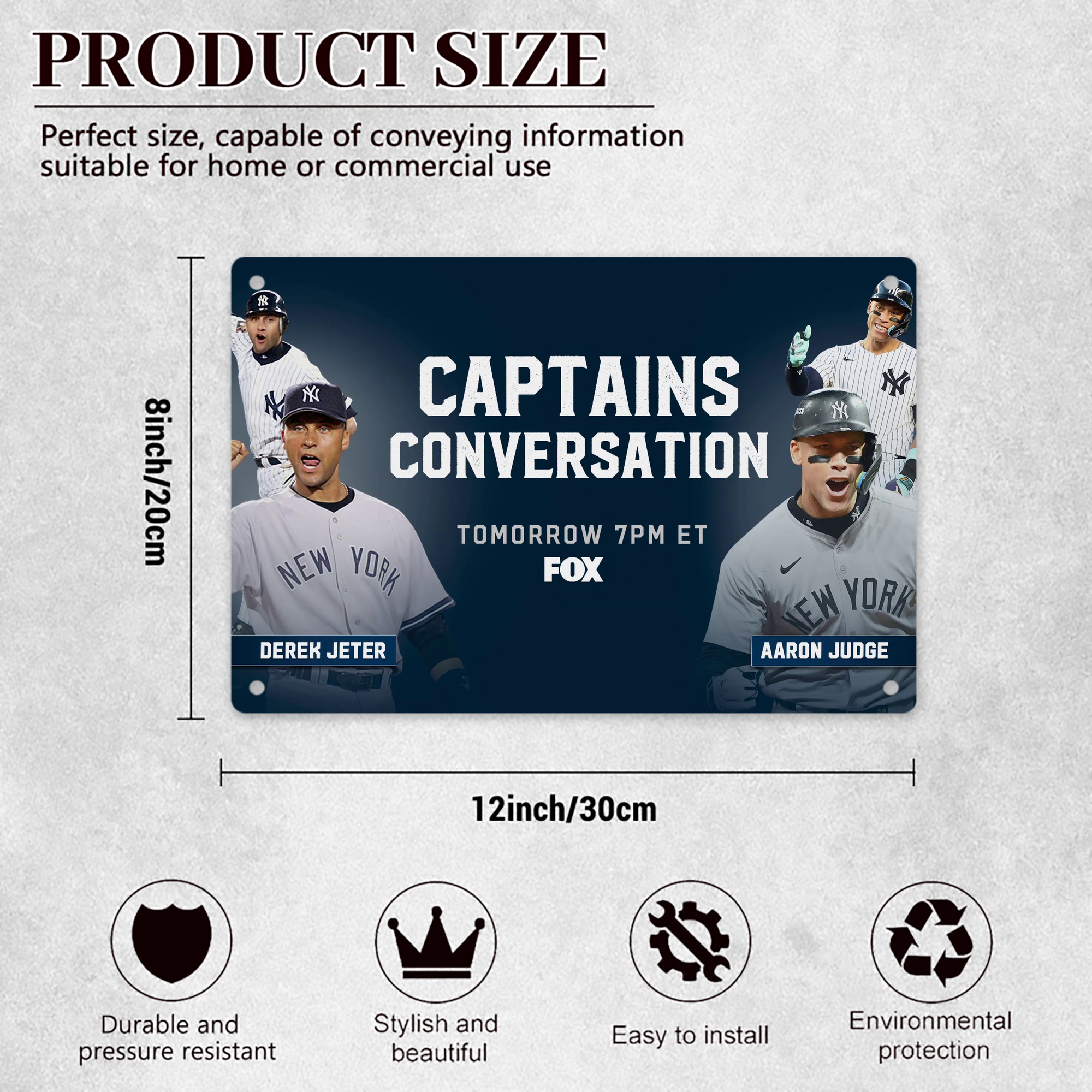 Aaron Judge Yankees Captain Decorative Aluminum Plaque – Horizontal Design – Durable, Stylish, Easy To Install – Ideal For Home, Office, Bar, And More