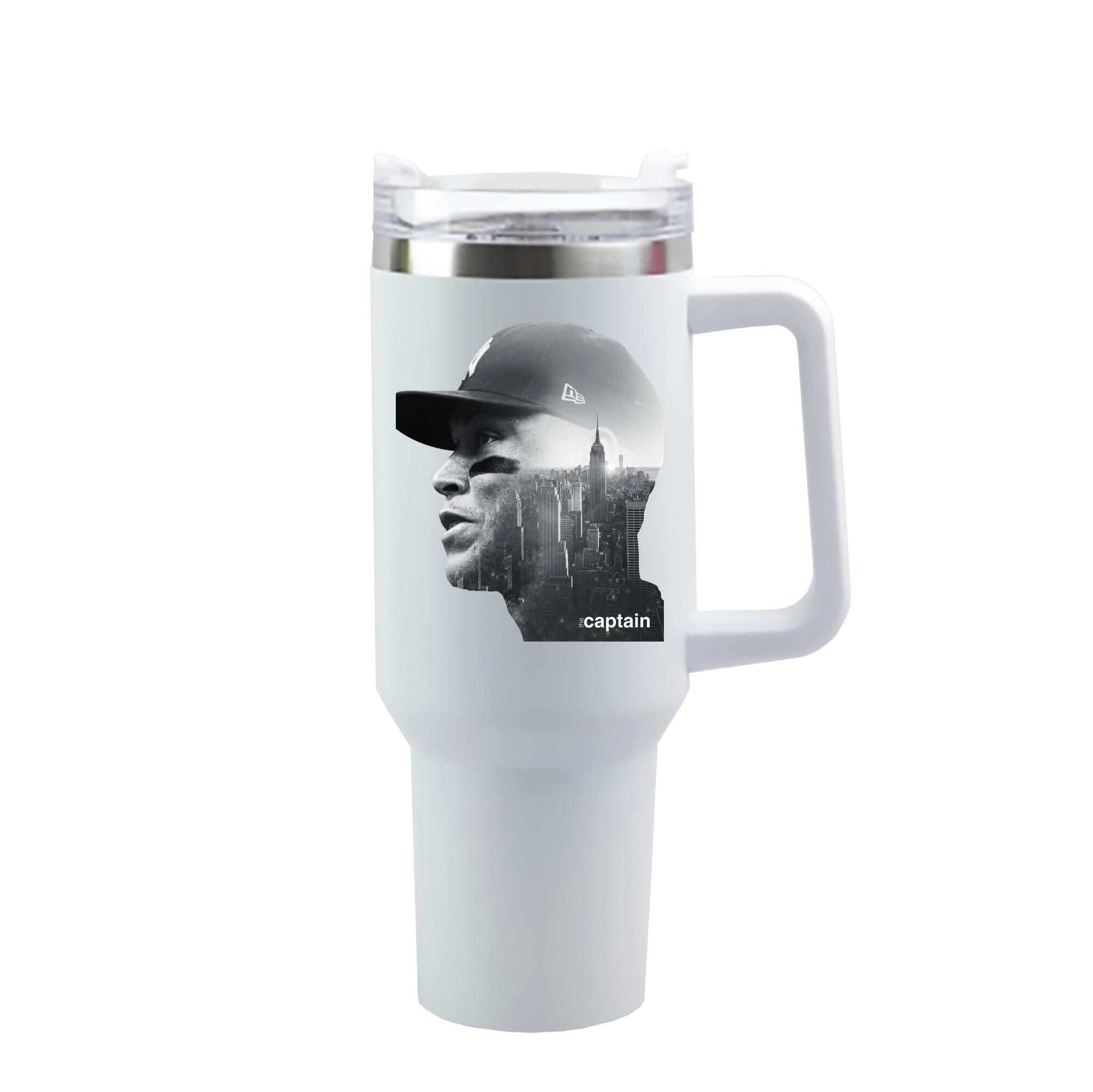 Aaron Judge Yankees Captain 40oz Handle Car Cup With Crystal Sticker Design – Durable Stainless Steel Travel Mug With Reusable Straw – Double Wall Insulated