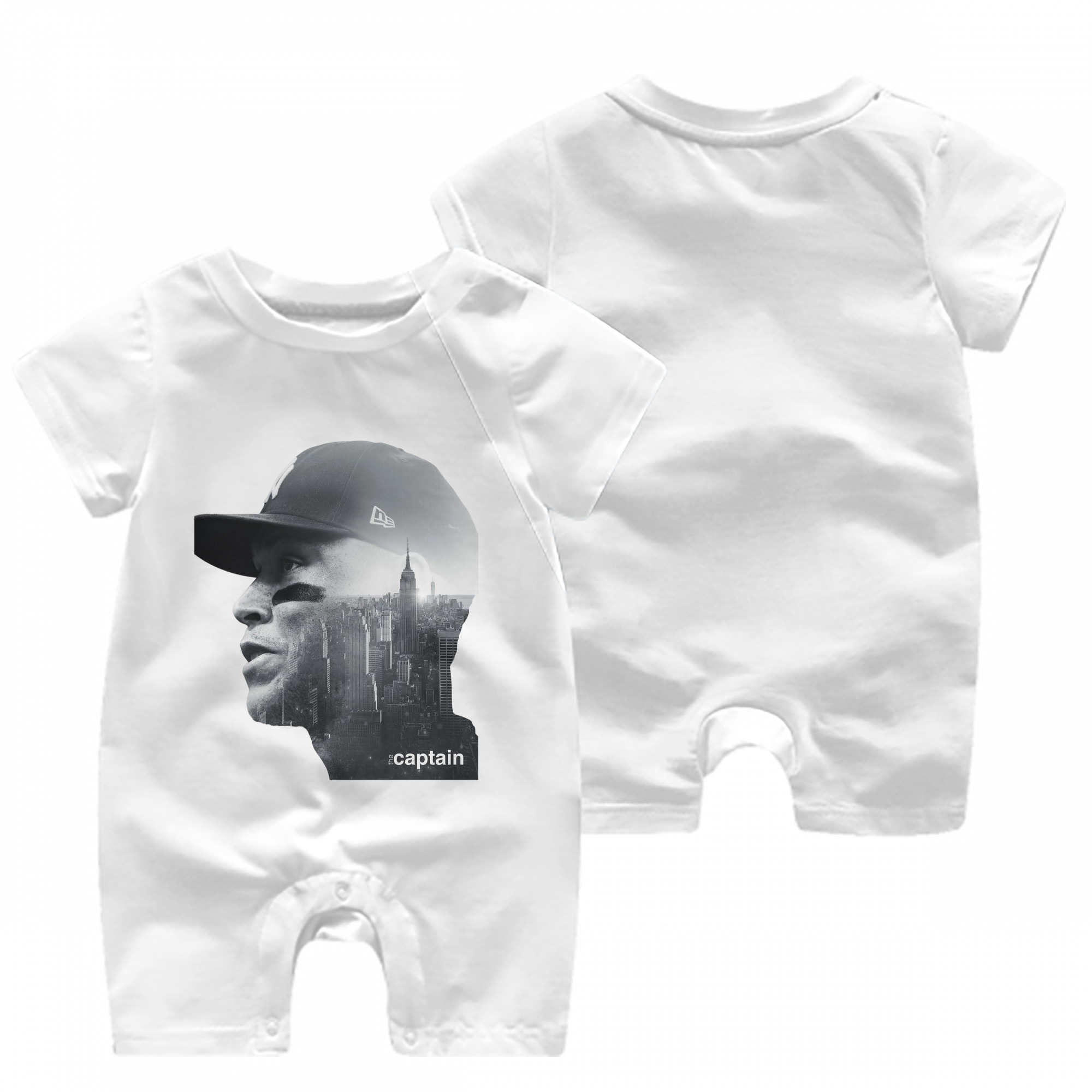 Aaron Judge Yankees Captain Baby Short Sleeve Onesie – 100% Cotton Soft & Breathable Digital Print Romper – Double-Sided Print, Snap Closure For Easy Diaper Changes – Comfortable For Boys & Girls