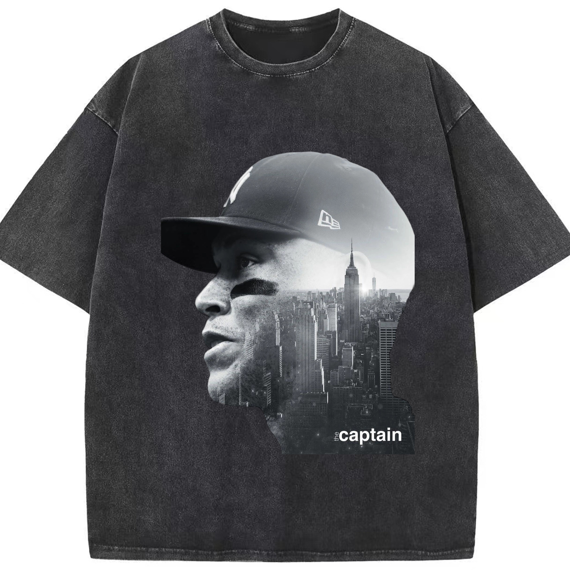 Aaron Judge Yankees Captain Washed Vintage Look 230g Cotton Oversized T-Shirt With Front Heat Transfer Print – Soft, Lightweight, Stylish Fit – Comfortable Casual Wear For Sports & Everyday Use