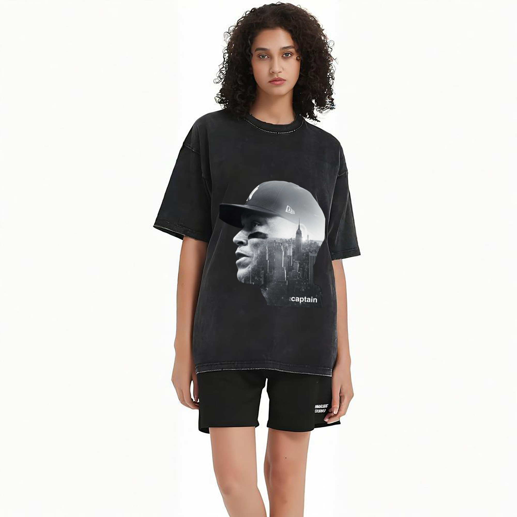 Aaron Judge Yankees Captain Washed Vintage Look 230g Cotton Oversized T-Shirt With Front Heat Transfer Print – Soft, Lightweight, Stylish Fit – Comfortable Casual Wear For Sports & Everyday Use