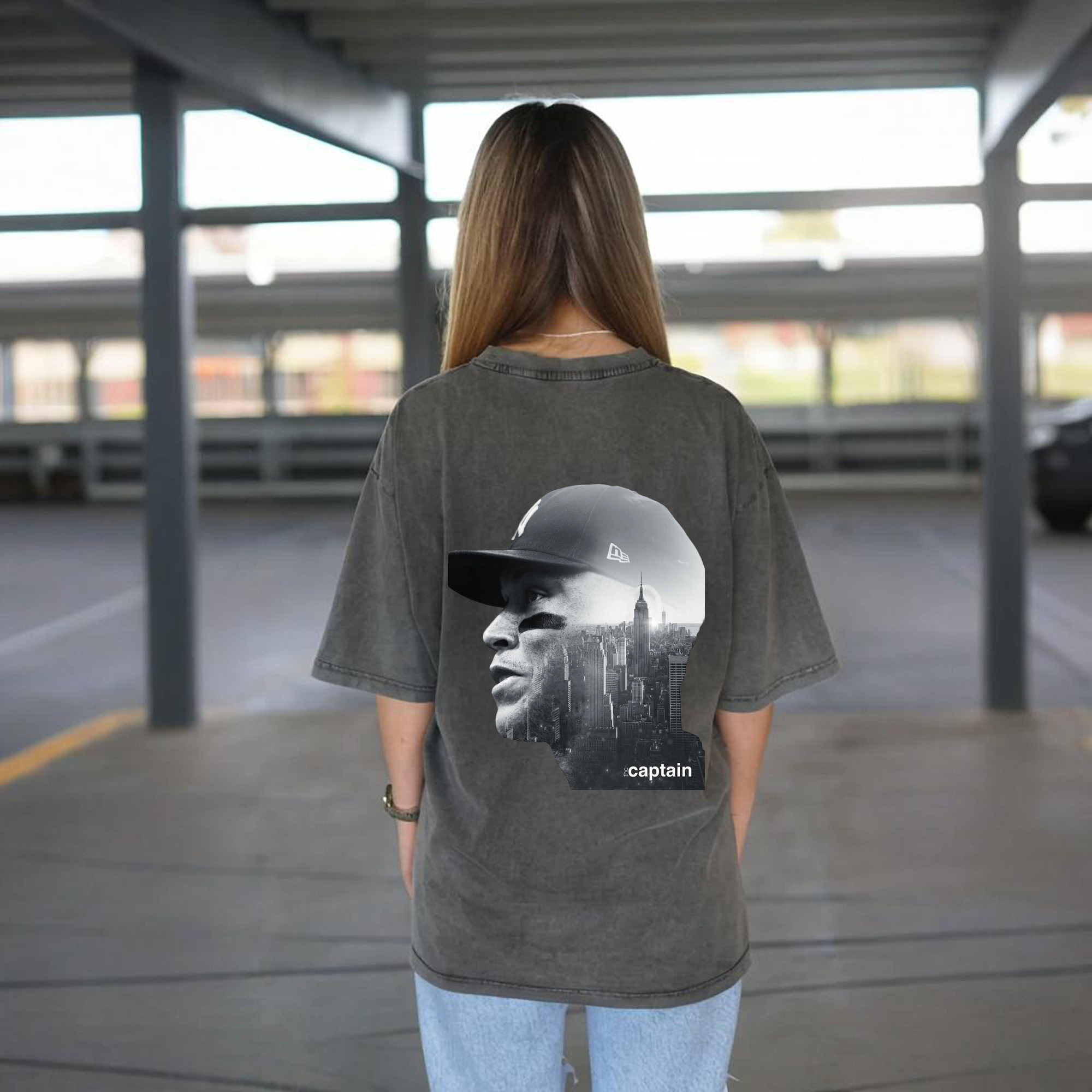 Aaron Judge Yankees Captain Washed Vintage 230g Cotton Oversized T-Shirt With Back Heat Transfer Print – Soft, Lightweight & Stylish – Comfortable Casual Wear For Sports & Everyday Use