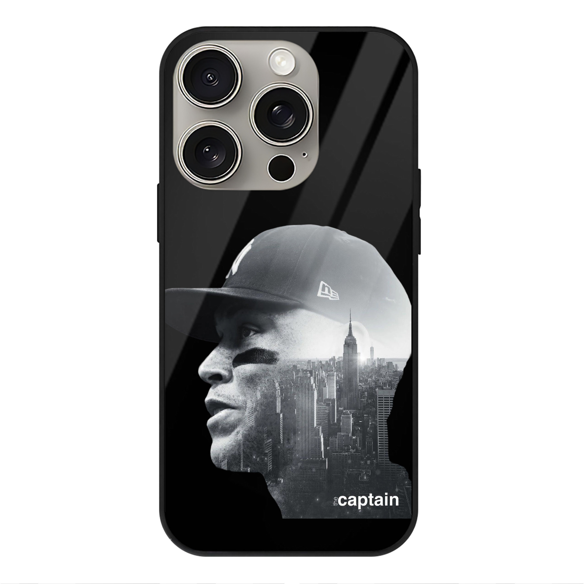 Aaron Judge Yankees Captain IPhone 15 Pro Mirror Phone Case – UV Printed Glass + TPU – Scratch-Resistant, Wireless Charging Compatible, Precise Fit & Stylish Design
