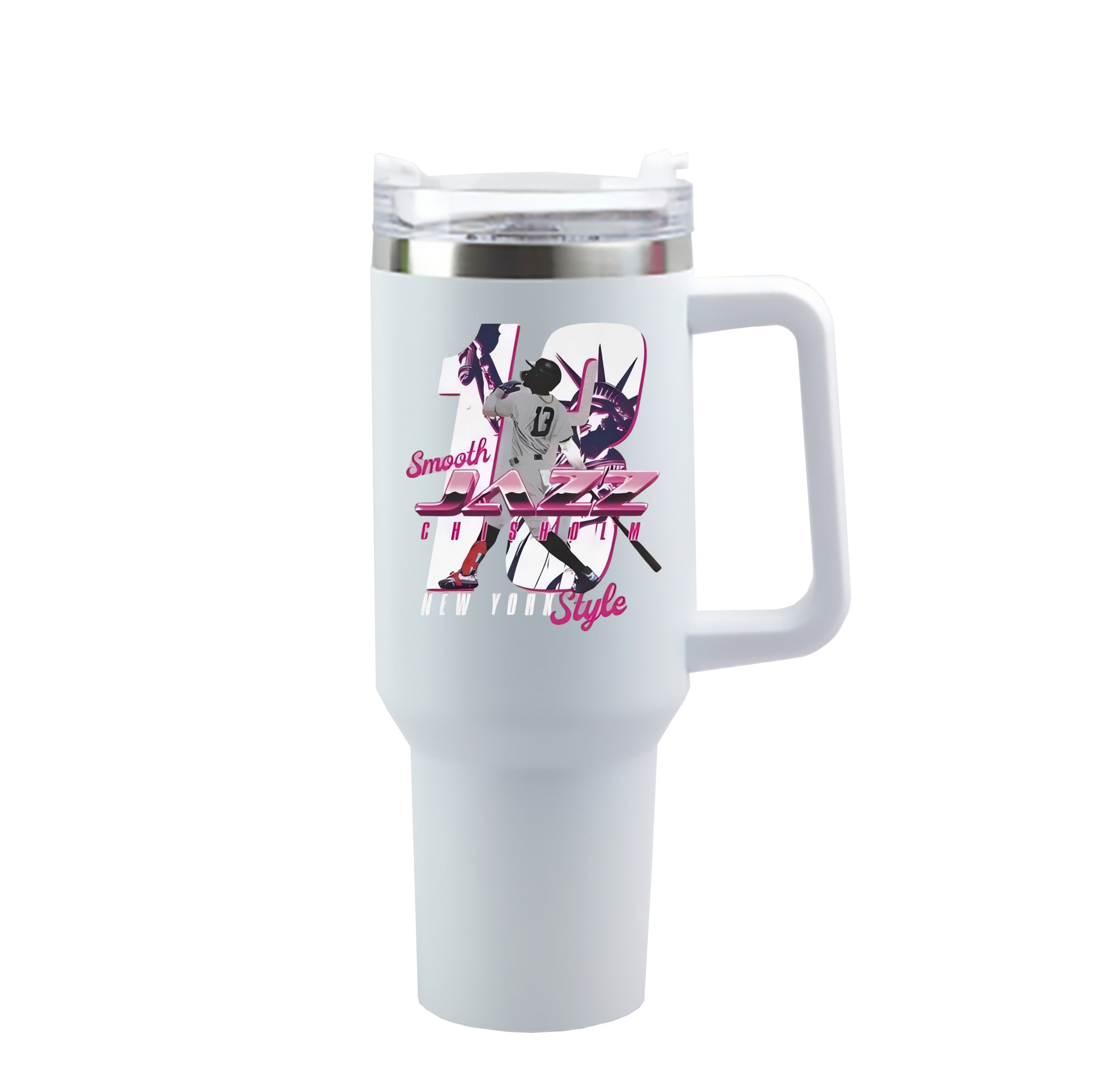 Jazz Chisholm Jr. 23 40oz Handle Car Cup With Crystal Sticker Design – Durable Stainless Steel Travel Mug With Reusable Straw – Double Wall Insulated