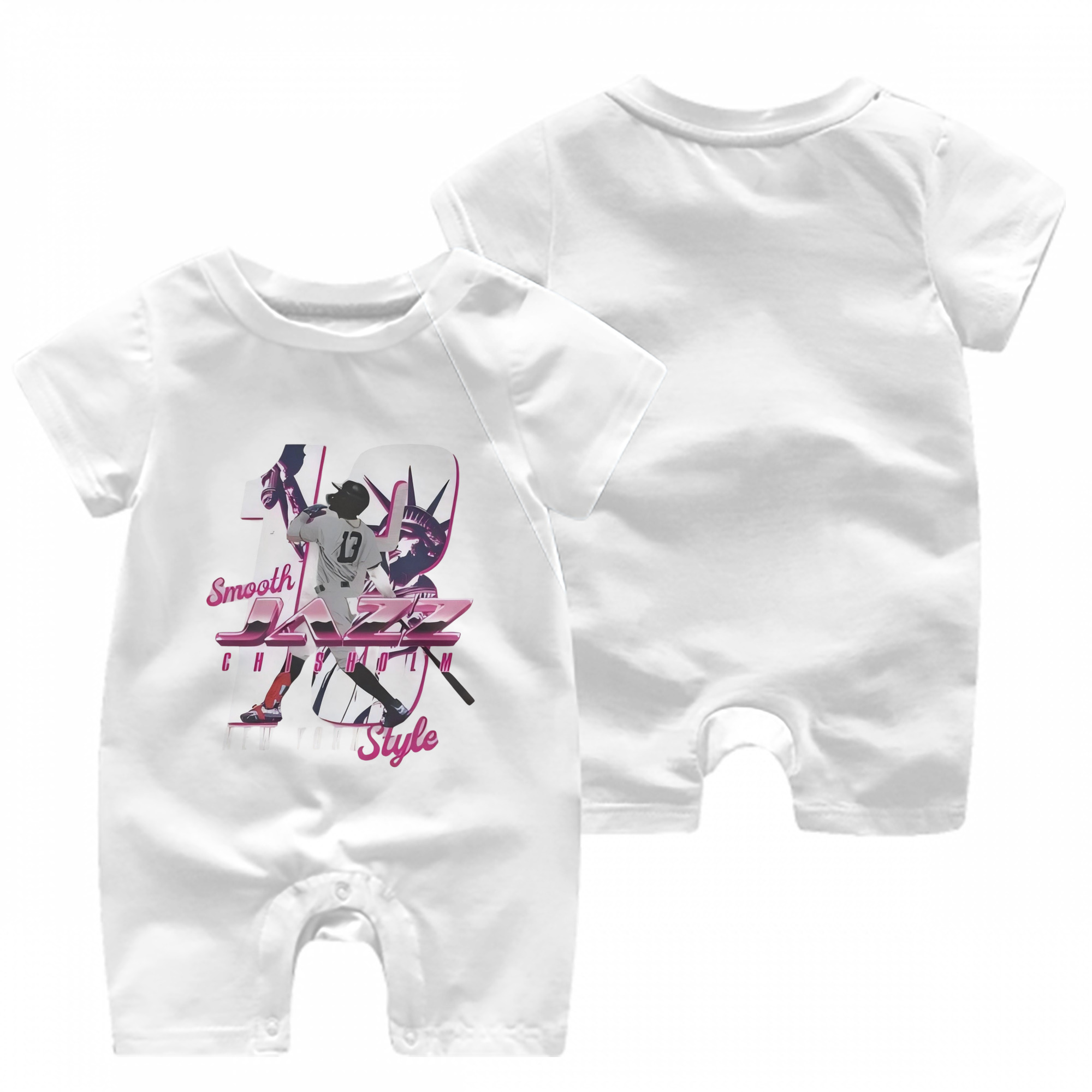 Jazz Chisholm Jr. 23 Baby Short Sleeve Onesie – 100% Cotton Soft & Breathable Digital Print Romper – Double-Sided Print, Snap Closure For Easy Diaper Changes – Comfortable For Boys & Girls