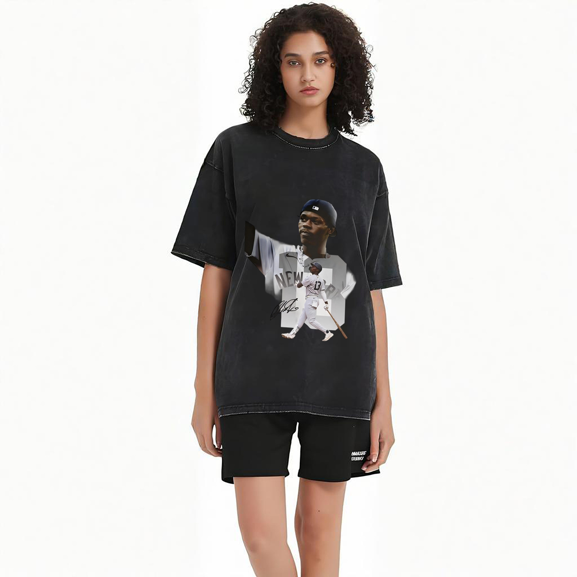 Jazz Chisholm Jr. 15 Washed Vintage Look 230g Cotton Oversized T-Shirt With Front Heat Transfer Print – Soft, Lightweight, Stylish Fit – Comfortable Casual Wear For Sports & Everyday Use