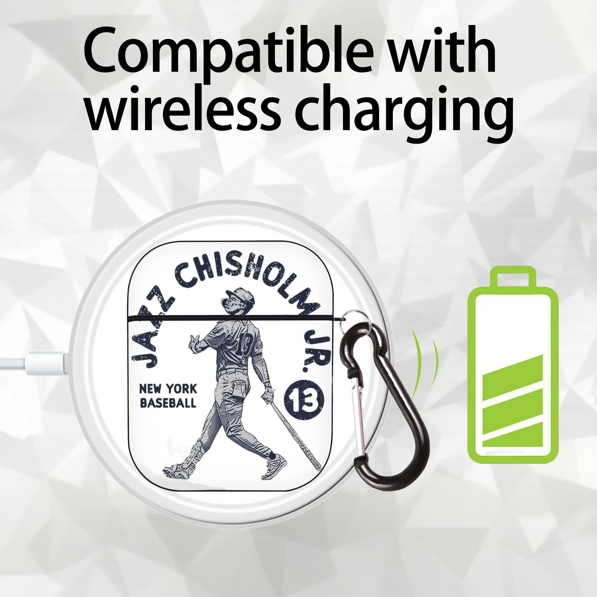 Jazz Chisholm Jr. 14 AirPods 2 Case Hard Shell Black, Flexible PC Material, Precise Cutouts, Full Protection, Anti-Fingerprint, Washable, Includes Keychain – Durable & Slim Design