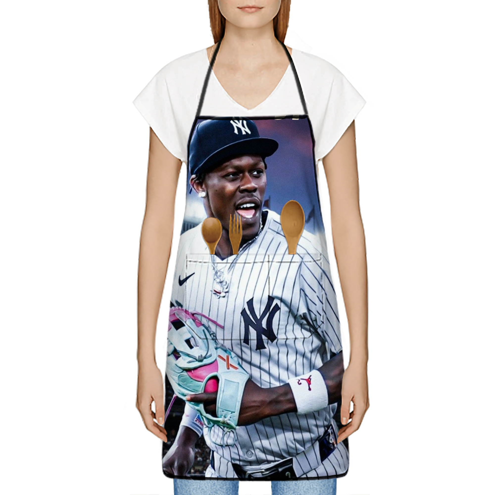 Jazz Chisholm Jr. 44 Stain-Resistant Polyester Apron With Pocket – Full Print, Waterproof, Anti-Wrinkle, Anti-Pilling – Ideal For Kitchen, BBQ, Restaurant, Salon & More