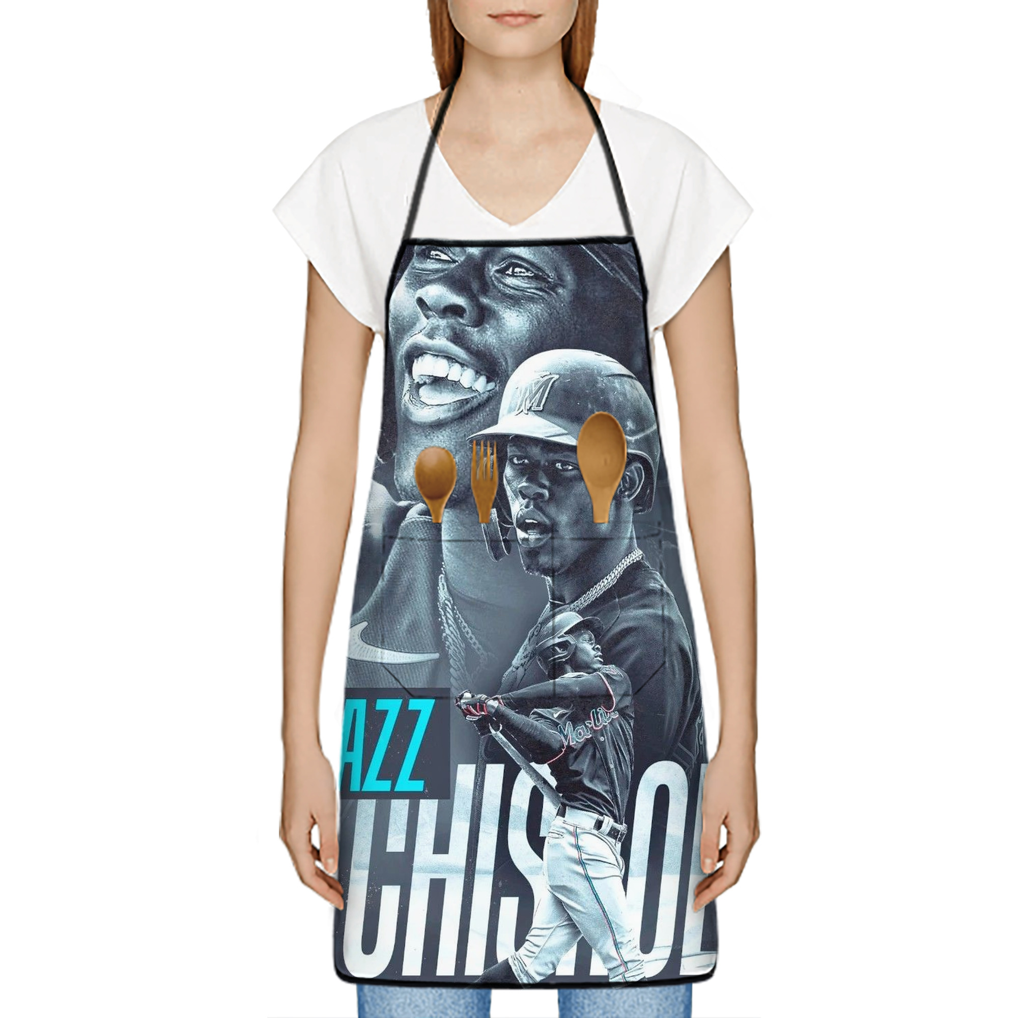 Jazz Chisholm Jr. 45 Stain-Resistant Polyester Apron With Pocket – Full Print, Waterproof, Anti-Wrinkle, Anti-Pilling – Ideal For Kitchen, BBQ, Restaurant, Salon & More