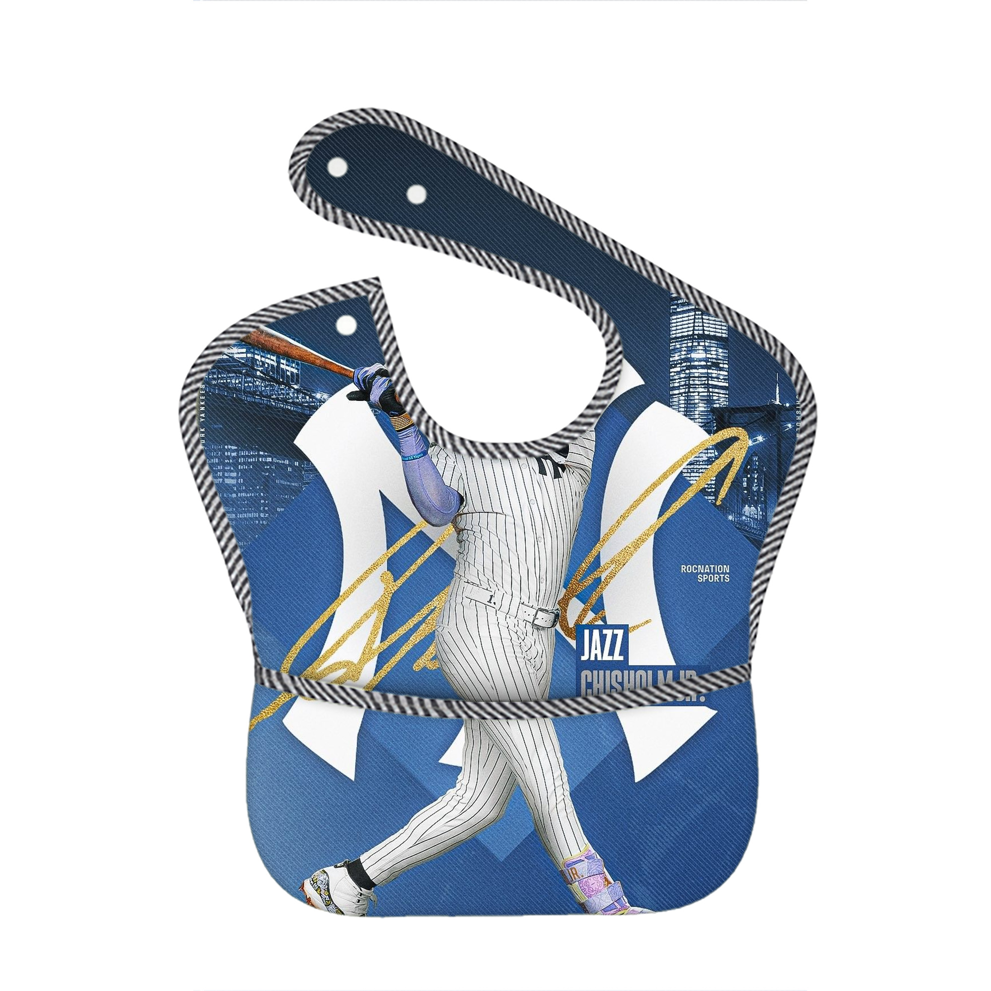 Jazz Chisholm Jr. 36 Adjustable Waterproof Toddler Bib – Full-Print Durable Polyester – Foldable Crumb Pocket – Easy Snap Closure – Soft