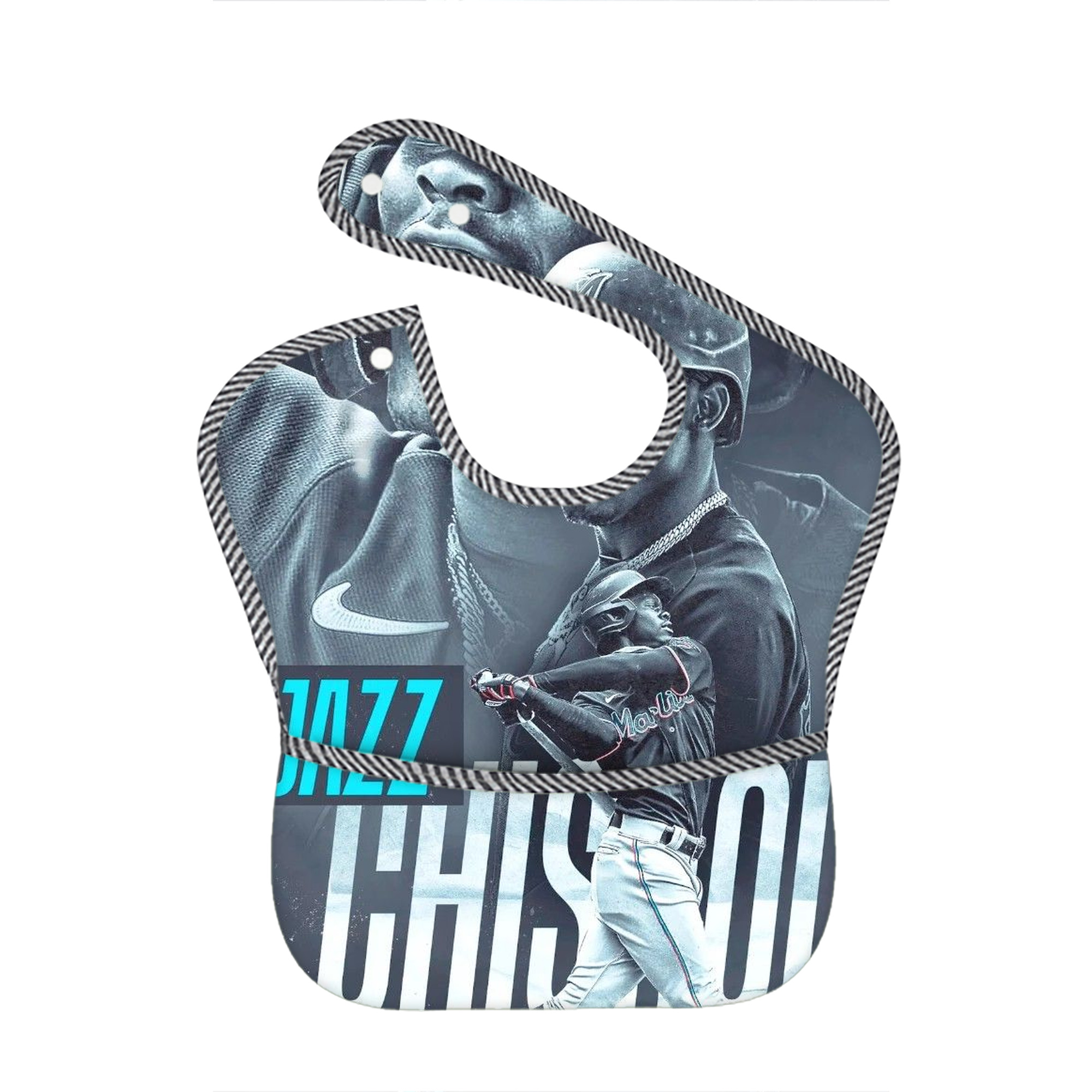 Jazz Chisholm Jr. 45 Adjustable Waterproof Toddler Bib – Full-Print Durable Polyester – Foldable Crumb Pocket – Easy Snap Closure – Soft