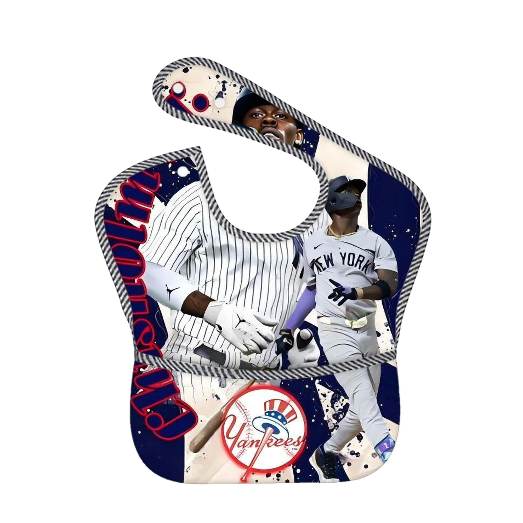 Jazz Chisholm Jr. 48 Adjustable Waterproof Toddler Bib – Full-Print Durable Polyester – Foldable Crumb Pocket – Easy Snap Closure – Soft