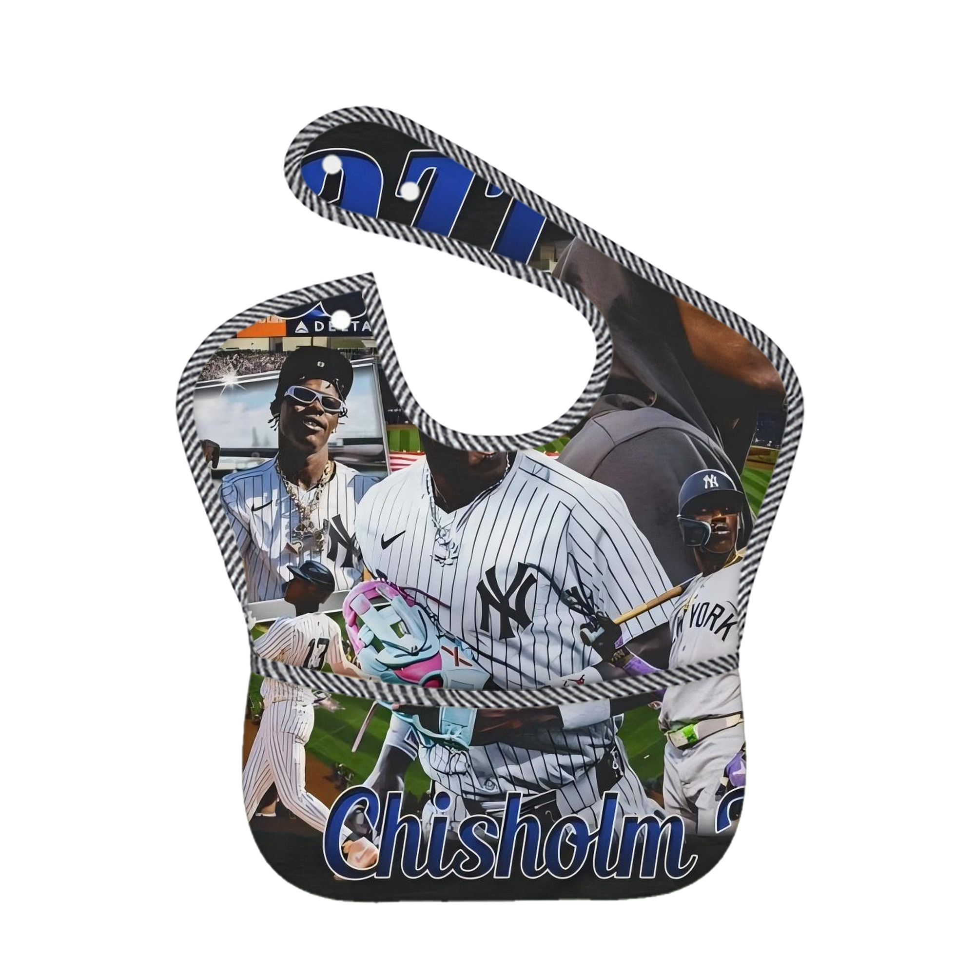 Jazz Chisholm Jr. 55 Adjustable Waterproof Toddler Bib – Full-Print Durable Polyester – Foldable Crumb Pocket – Easy Snap Closure – Soft