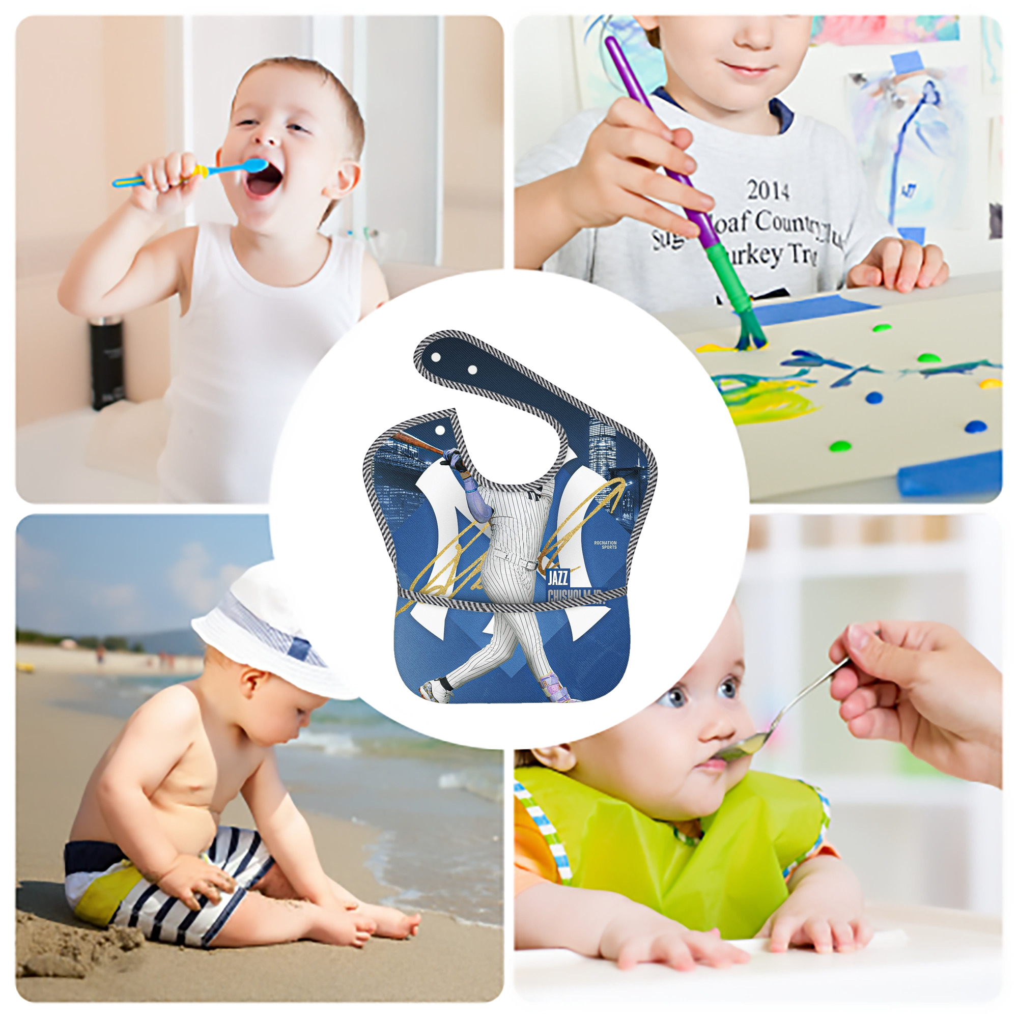 Jazz Chisholm Jr. 36 Adjustable Waterproof Toddler Bib – Full-Print Durable Polyester – Foldable Crumb Pocket – Easy Snap Closure – Soft