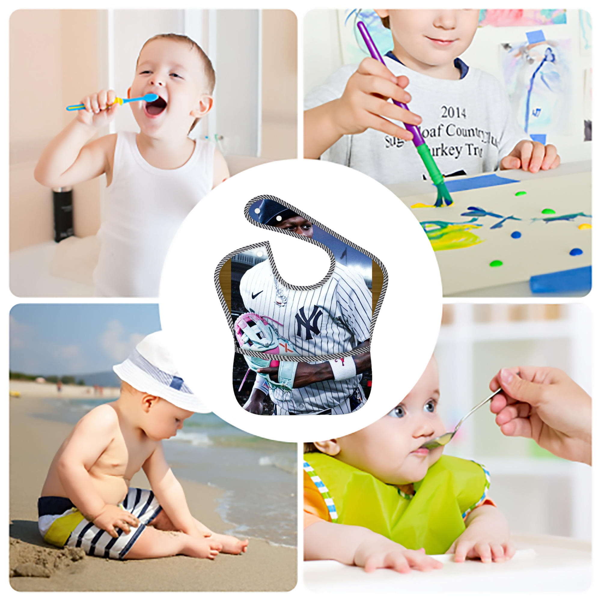 Jazz Chisholm Jr. 44 Adjustable Waterproof Toddler Bib – Full-Print Durable Polyester – Foldable Crumb Pocket – Easy Snap Closure – Soft