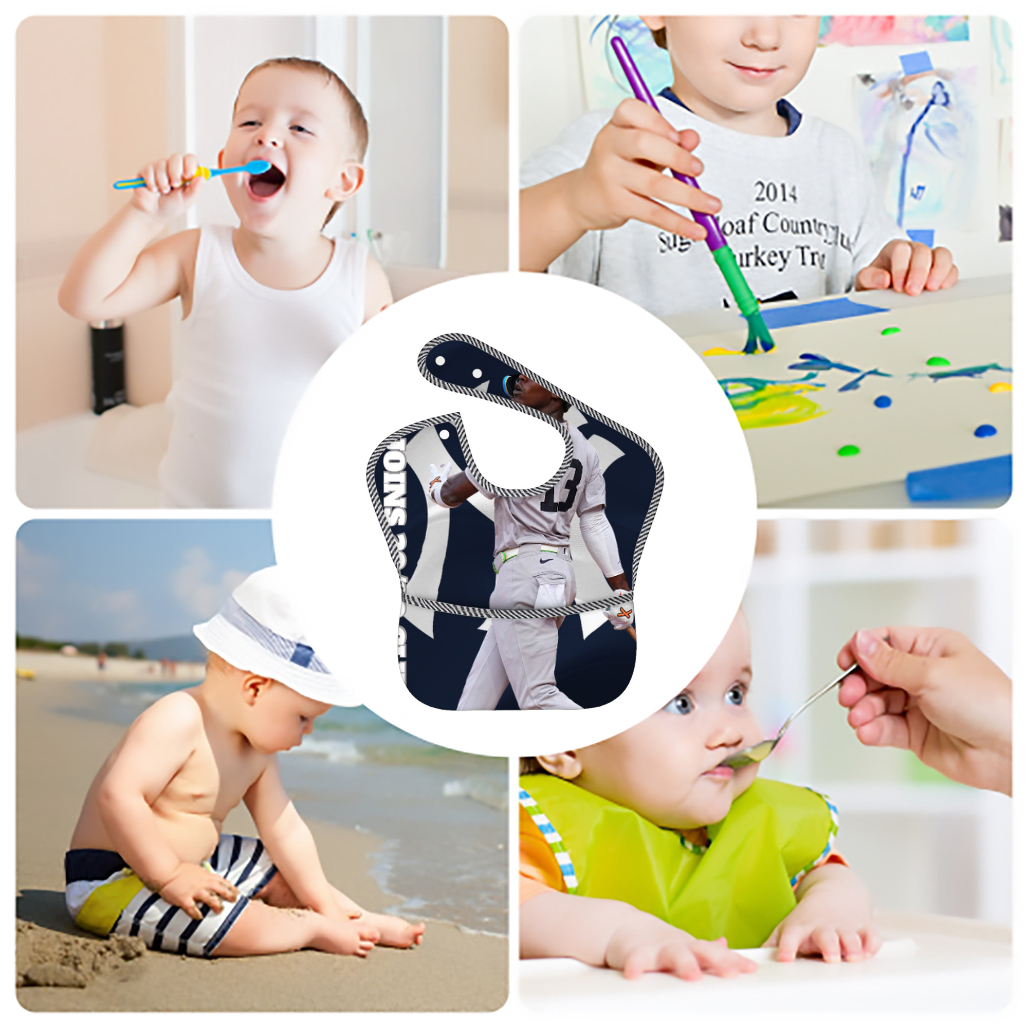 Jazz Chisholm Jr. 47 Adjustable Waterproof Toddler Bib – Full-Print Durable Polyester – Foldable Crumb Pocket – Easy Snap Closure – Soft