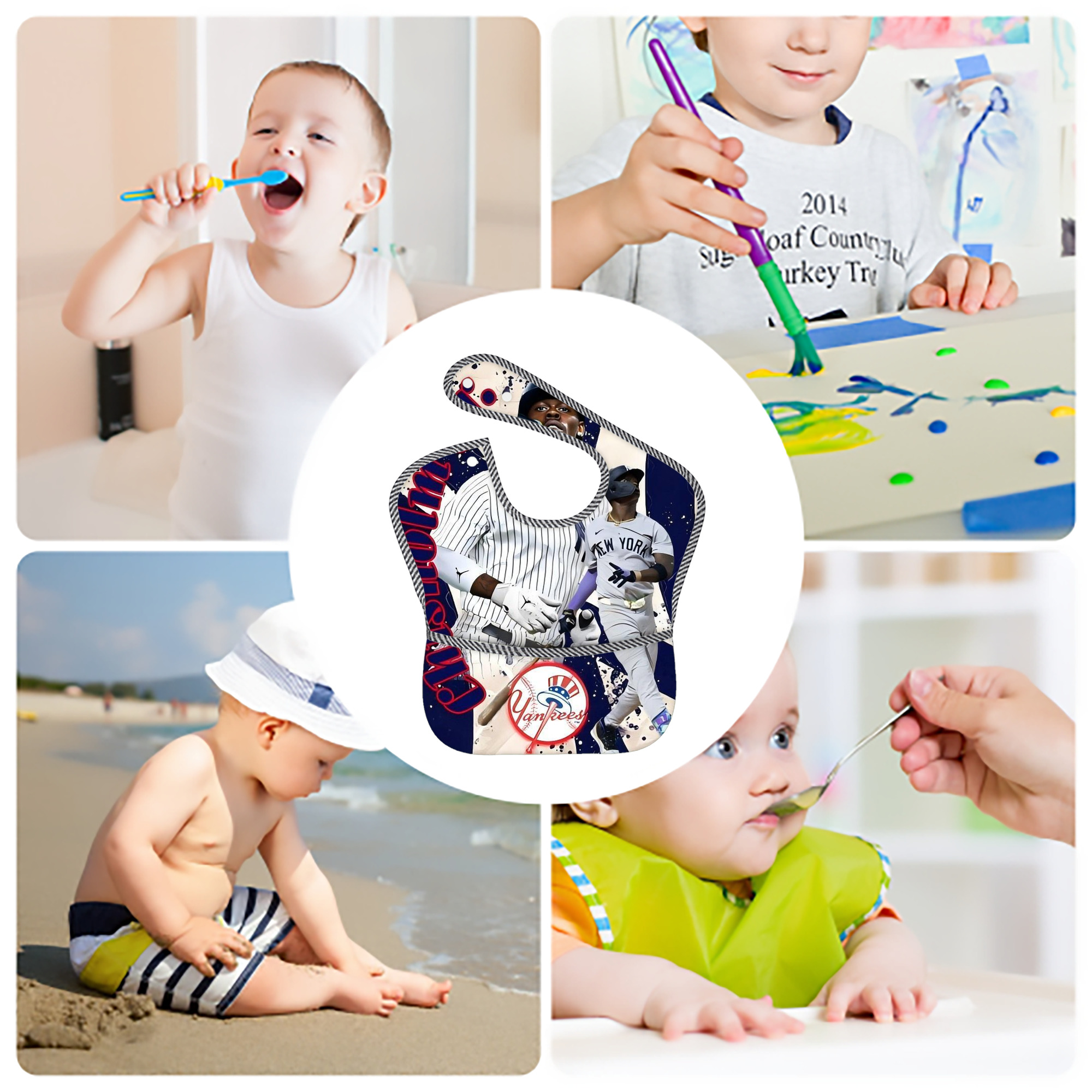 Jazz Chisholm Jr. 48 Adjustable Waterproof Toddler Bib – Full-Print Durable Polyester – Foldable Crumb Pocket – Easy Snap Closure – Soft