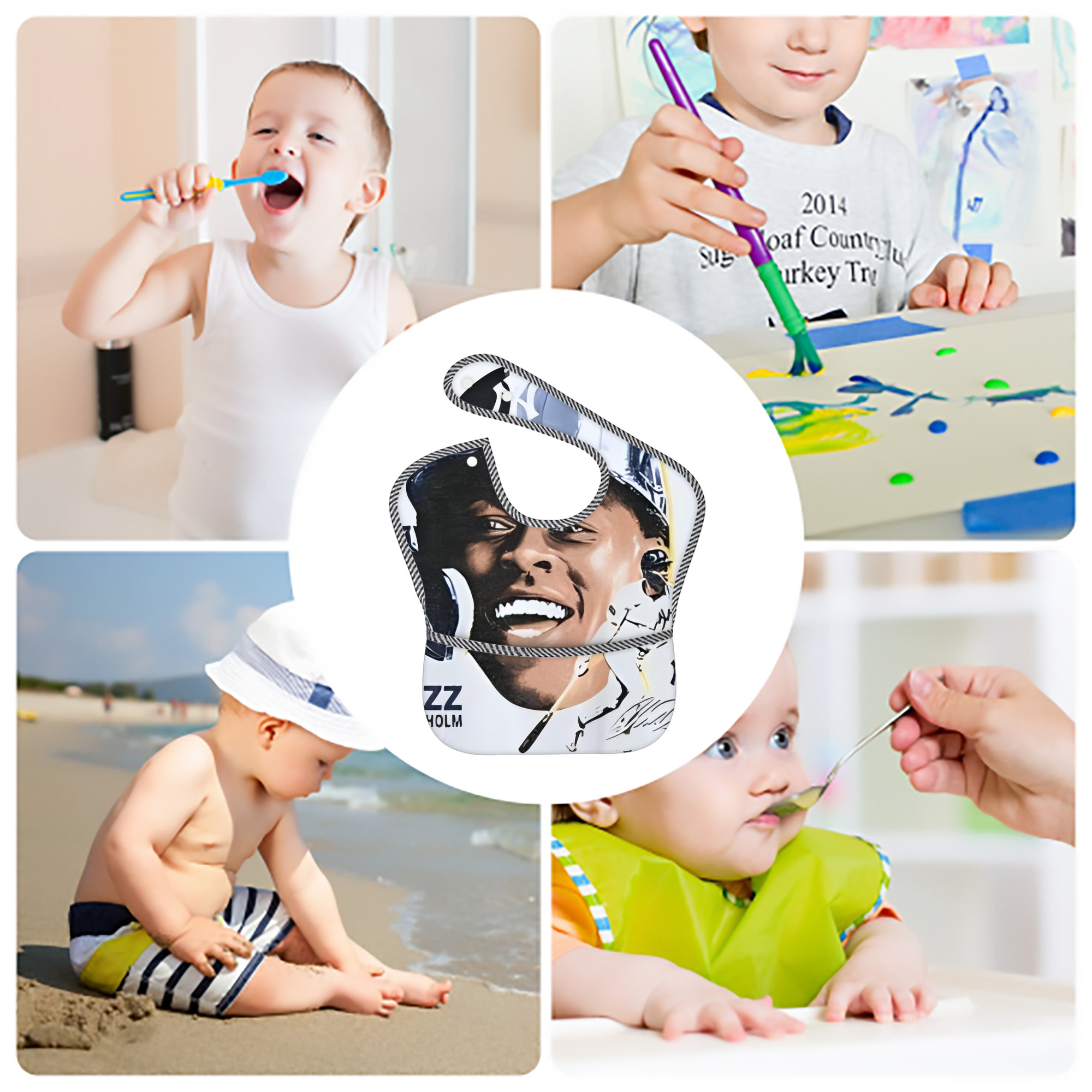 Jazz Chisholm Jr. 52 Adjustable Waterproof Toddler Bib – Full-Print Durable Polyester – Foldable Crumb Pocket – Easy Snap Closure – Soft