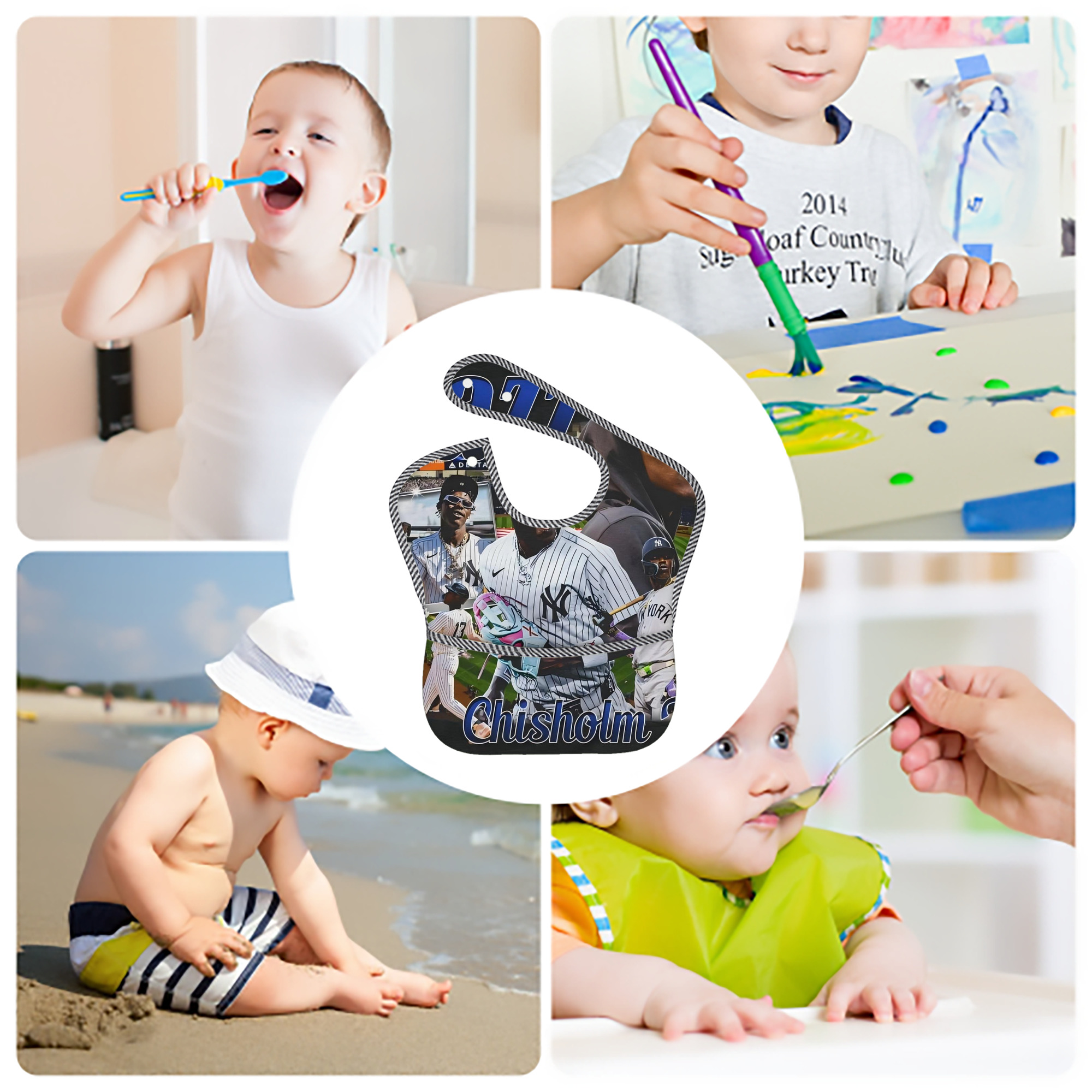 Jazz Chisholm Jr. 55 Adjustable Waterproof Toddler Bib – Full-Print Durable Polyester – Foldable Crumb Pocket – Easy Snap Closure – Soft