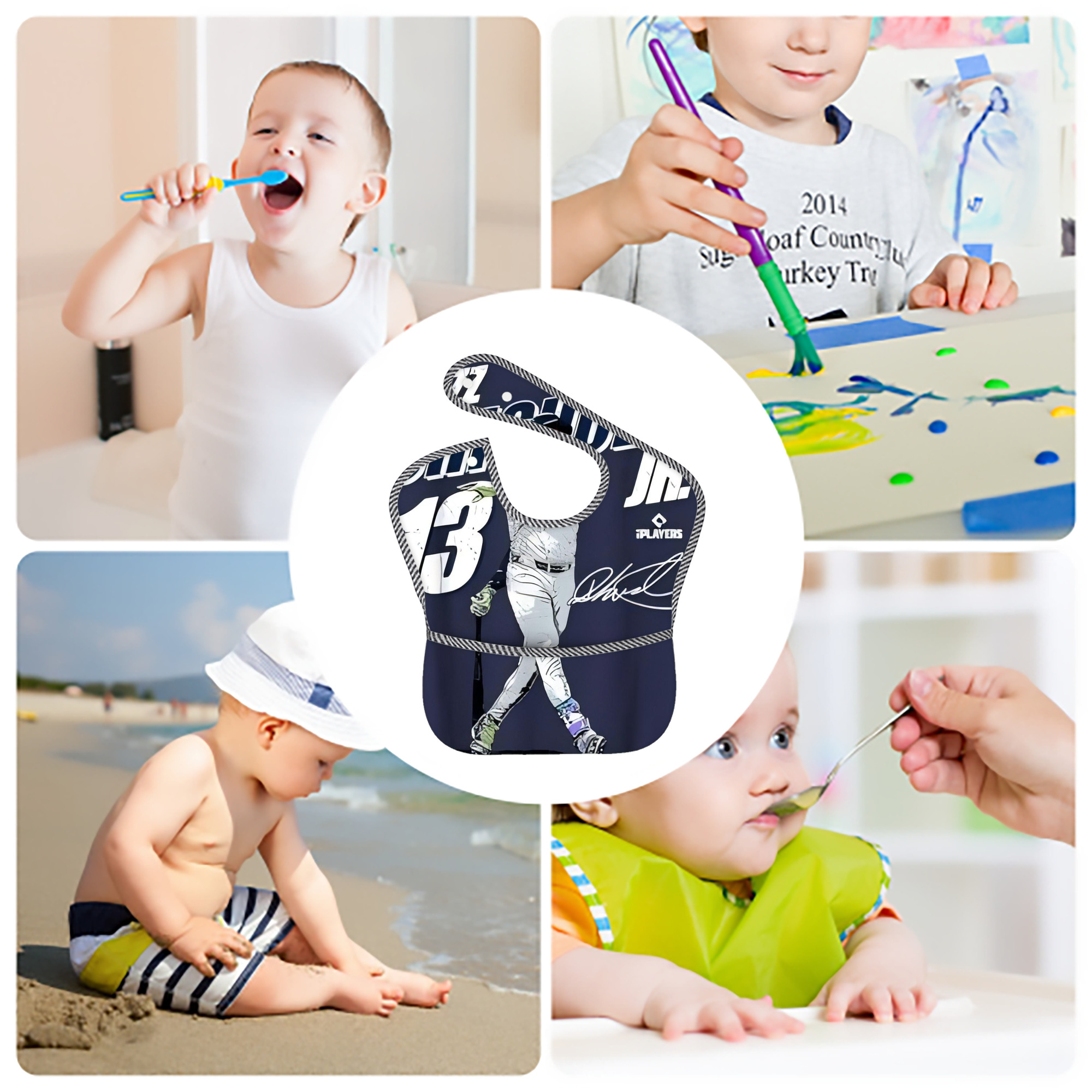 Jazz Chisholm Jr. 59 Adjustable Waterproof Toddler Bib – Full-Print Durable Polyester – Foldable Crumb Pocket – Easy Snap Closure – Soft