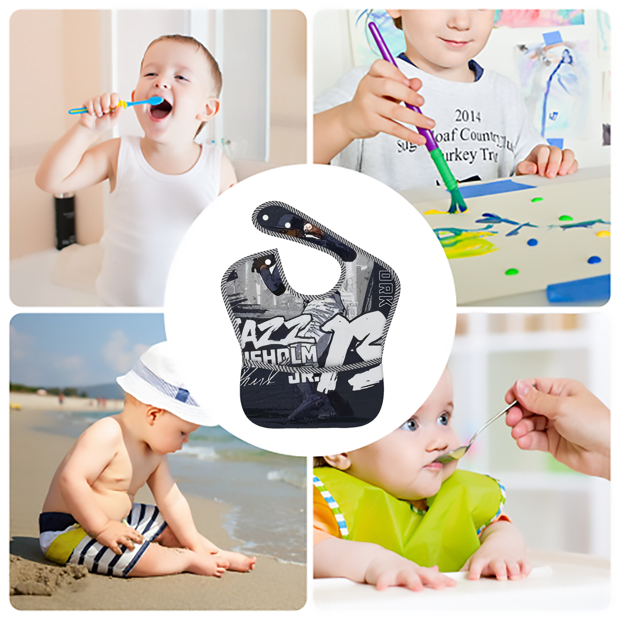 Jazz Chisholm Jr. 61 Adjustable Waterproof Toddler Bib – Full-Print Durable Polyester – Foldable Crumb Pocket – Easy Snap Closure – Soft