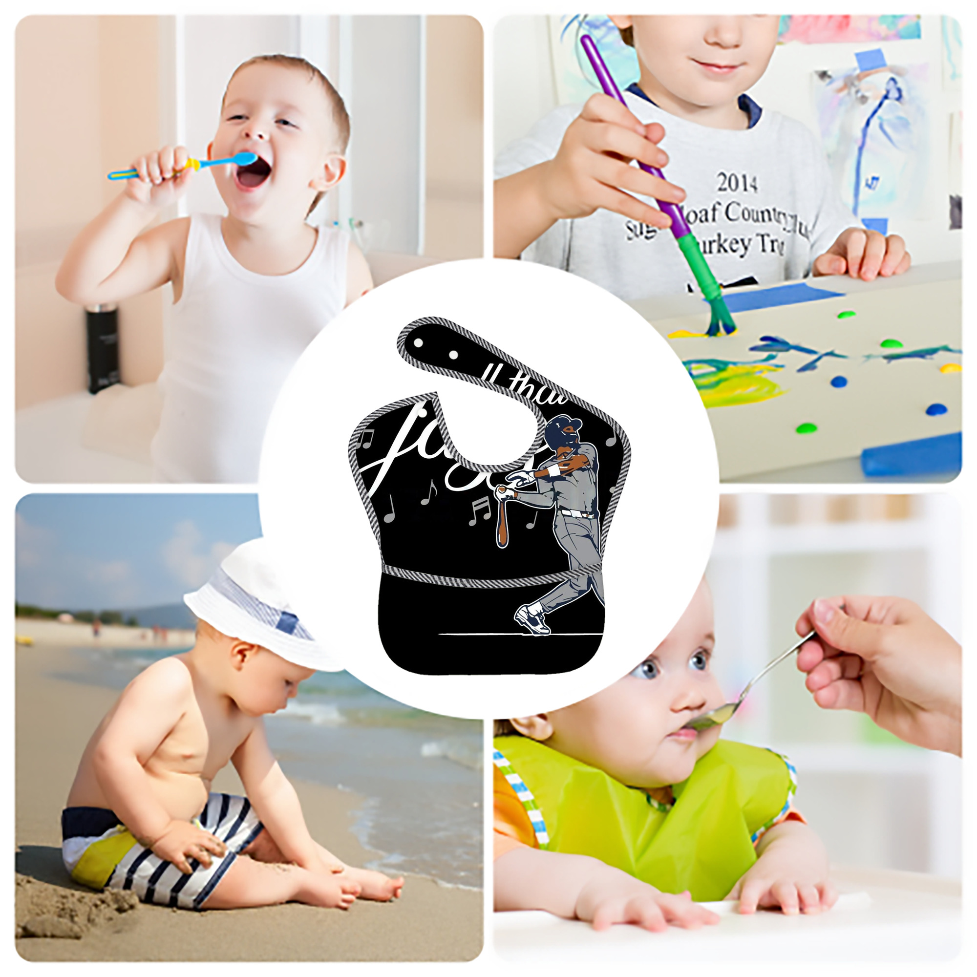 Jazz Chisholm Jr. 62 Adjustable Waterproof Toddler Bib – Full-Print Durable Polyester – Foldable Crumb Pocket – Easy Snap Closure – Soft