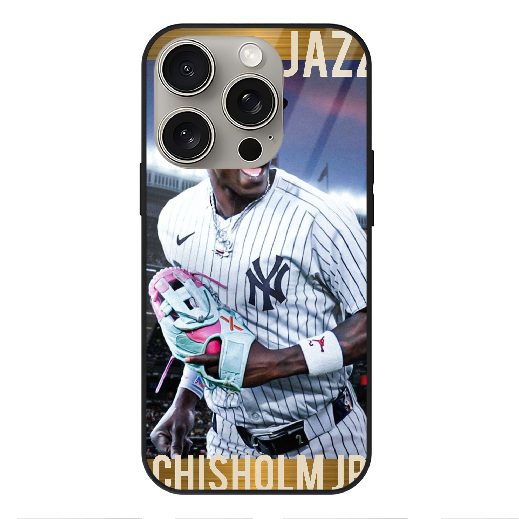 Jazz Chisholm Jr. 44 IPhone 15 Pro Mirror Phone Case – UV Printed Glass + TPU – Scratch-Resistant, Wireless Charging Compatible, Precise Fit & Stylish Design