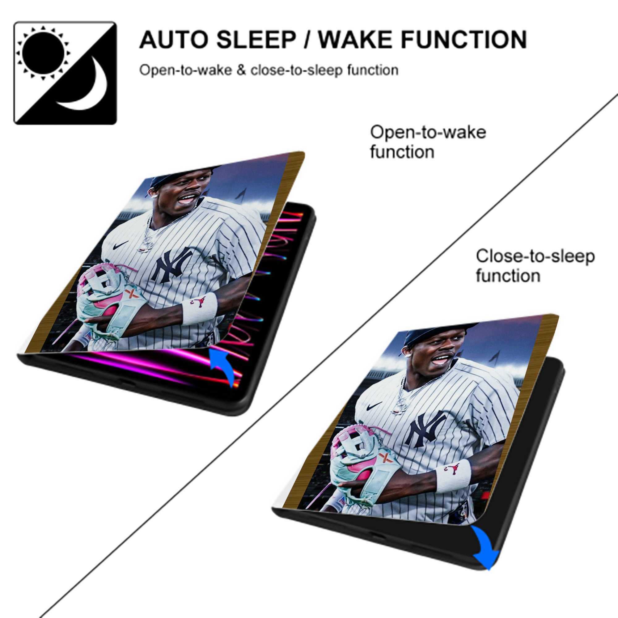 Jazz Chisholm Jr. 44 Premium Tri-Fold PU Leather & Silicone IPad Case With Pencil Slot – Fits 9.5,10.5,10.9 – Adjustable Stand, Slim, Protective