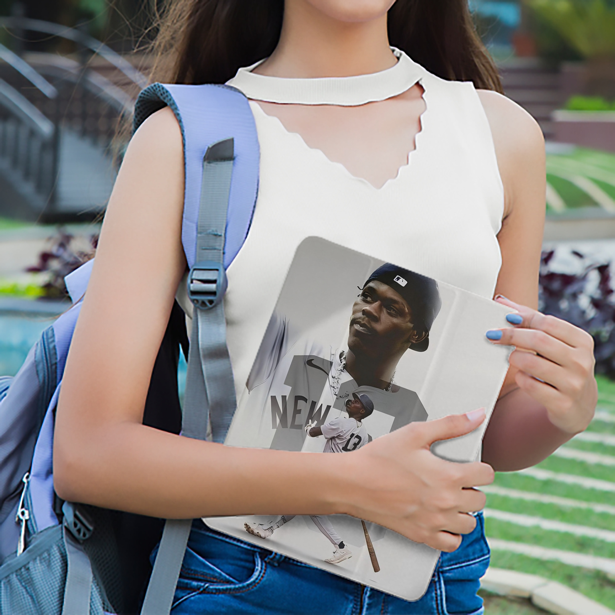 Jazz Chisholm Jr. 50 Premium Tri-Fold PU Leather & Silicone IPad Case With Pencil Slot – Fits 9.5,10.5,10.9 – Adjustable Stand, Slim, Protective