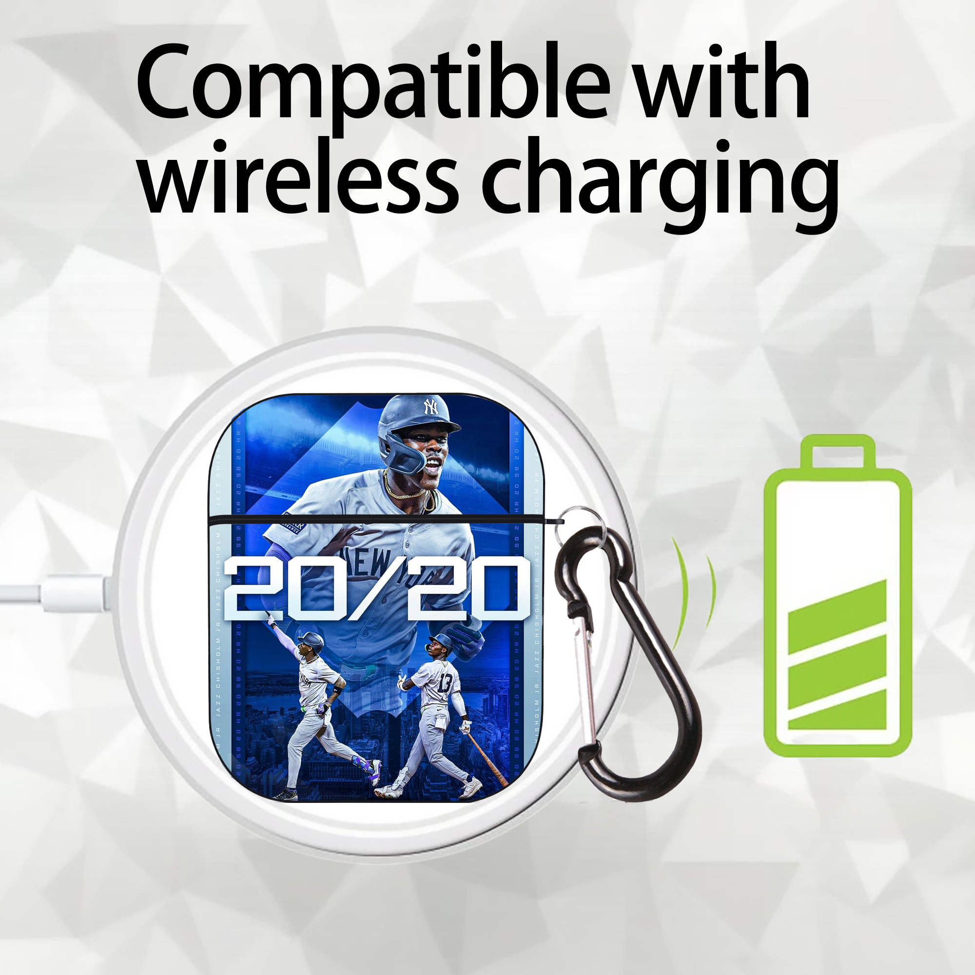 Jazz Chisholm Jr. 34 AirPods 2 Case Hard Shell Black, Flexible PC Material, Precise Cutouts, Full Protection, Anti-Fingerprint, Washable, Includes Keychain – Durable & Slim Design