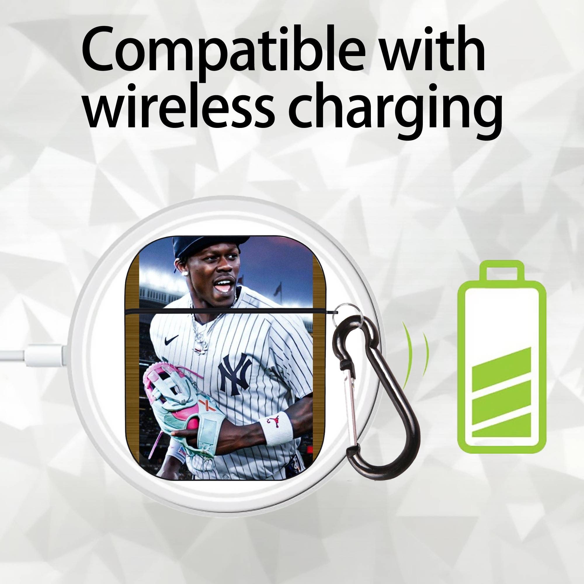 Jazz Chisholm Jr. 44 AirPods 2 Case Hard Shell Black, Flexible PC Material, Precise Cutouts, Full Protection, Anti-Fingerprint, Washable, Includes Keychain – Durable & Slim Design