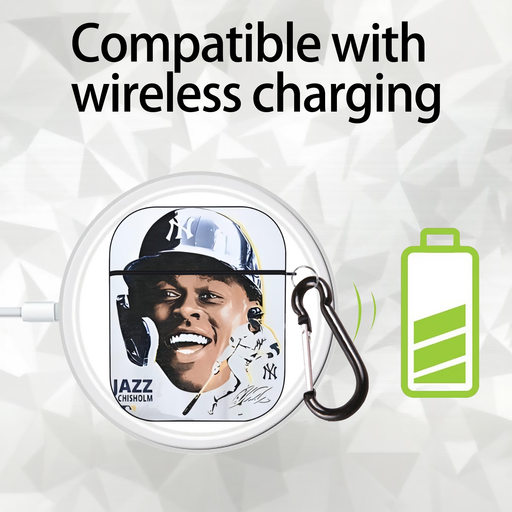 Jazz Chisholm Jr. 52 AirPods 2 Case Hard Shell Black, Flexible PC Material, Precise Cutouts, Full Protection, Anti-Fingerprint, Washable, Includes Keychain – Durable & Slim Design