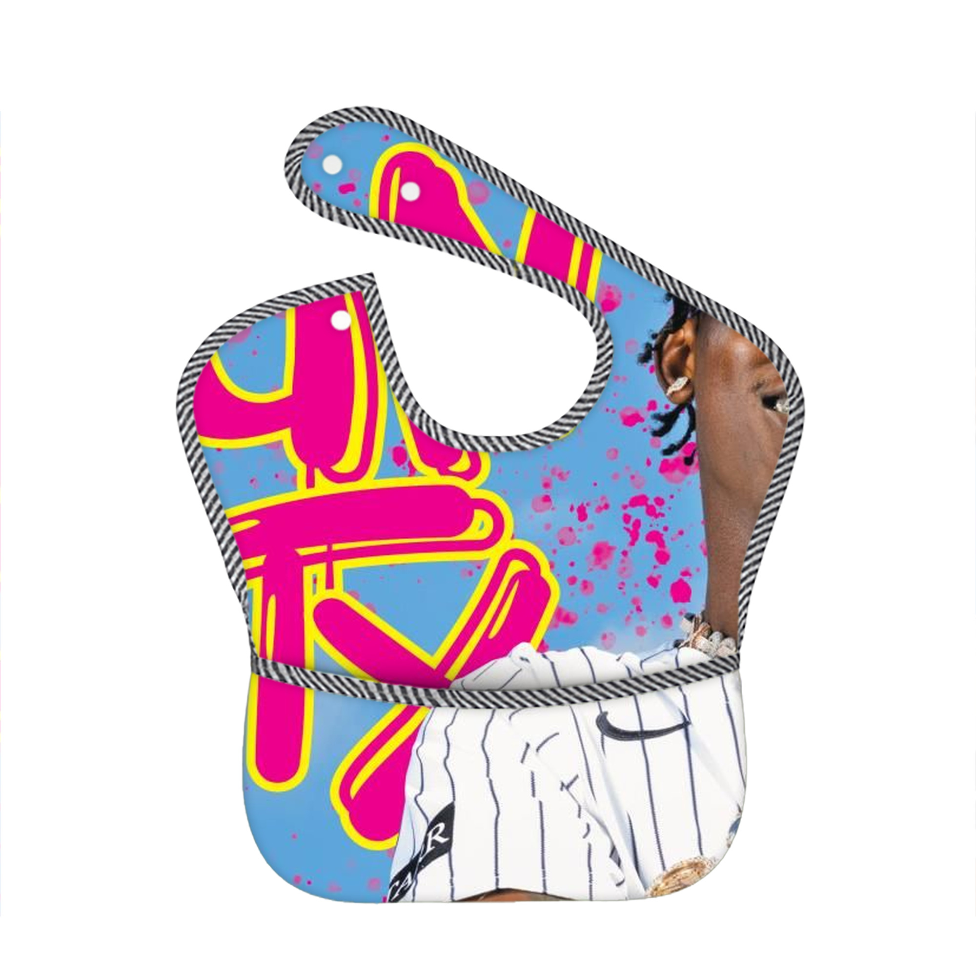 Jazz Chisholm Jr. 66 Adjustable Waterproof Toddler Bib – Full-Print Durable Polyester – Foldable Crumb Pocket – Easy Snap Closure – Soft