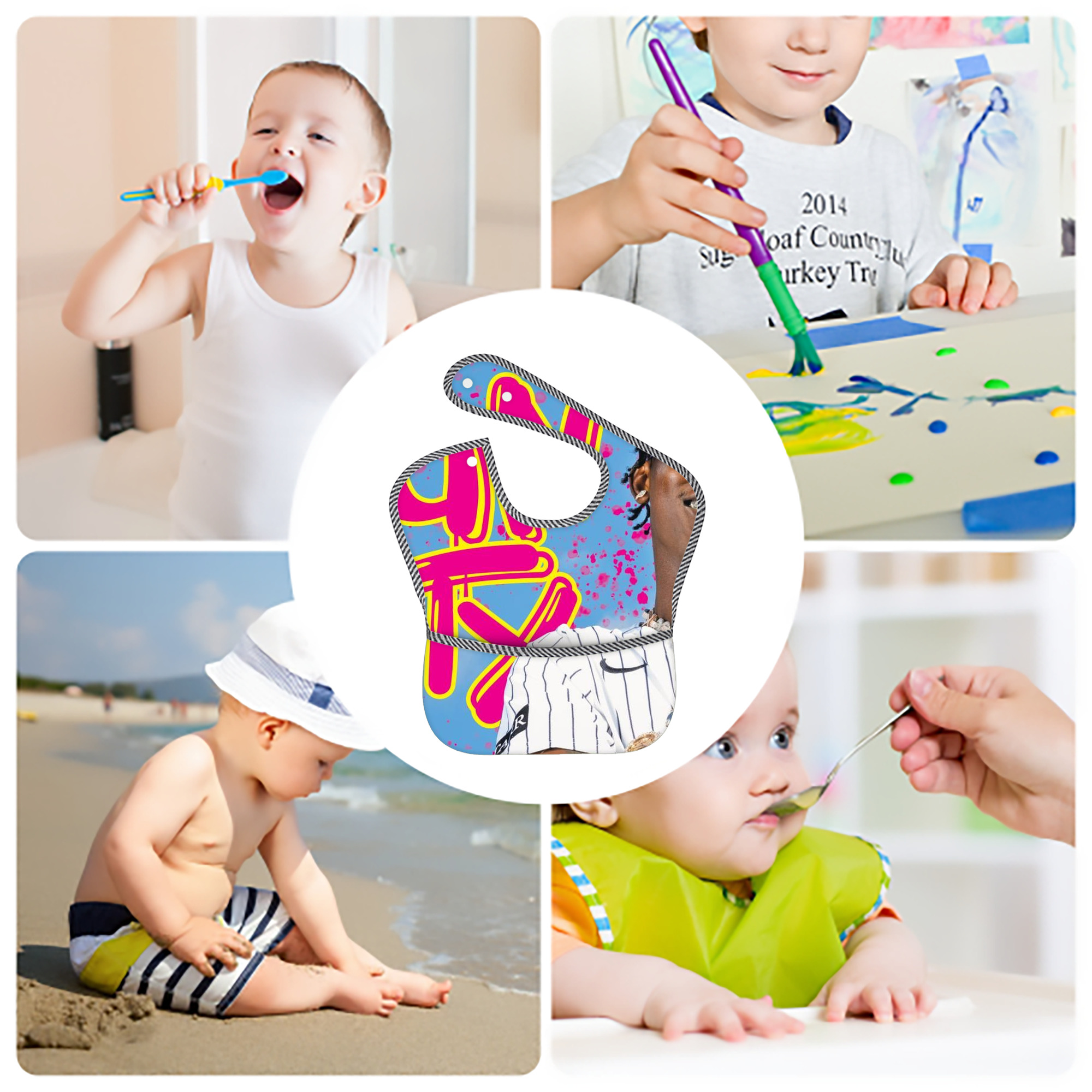 Jazz Chisholm Jr. 66 Adjustable Waterproof Toddler Bib – Full-Print Durable Polyester – Foldable Crumb Pocket – Easy Snap Closure – Soft