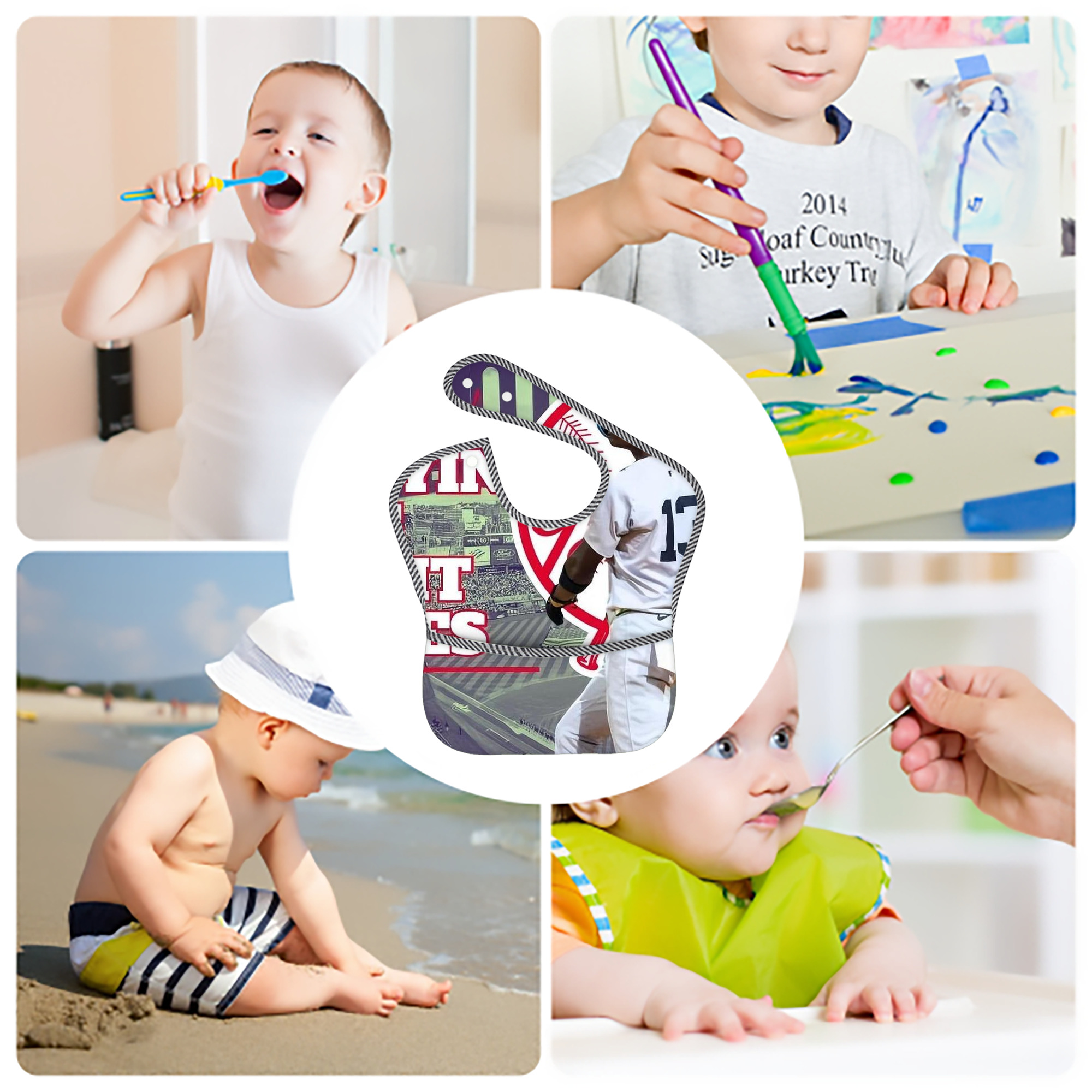  Adjustable Waterproof Toddler Bib – Full-Print Durable Polyester – Foldable Crumb Pocket – Easy Snap Closure – Soft