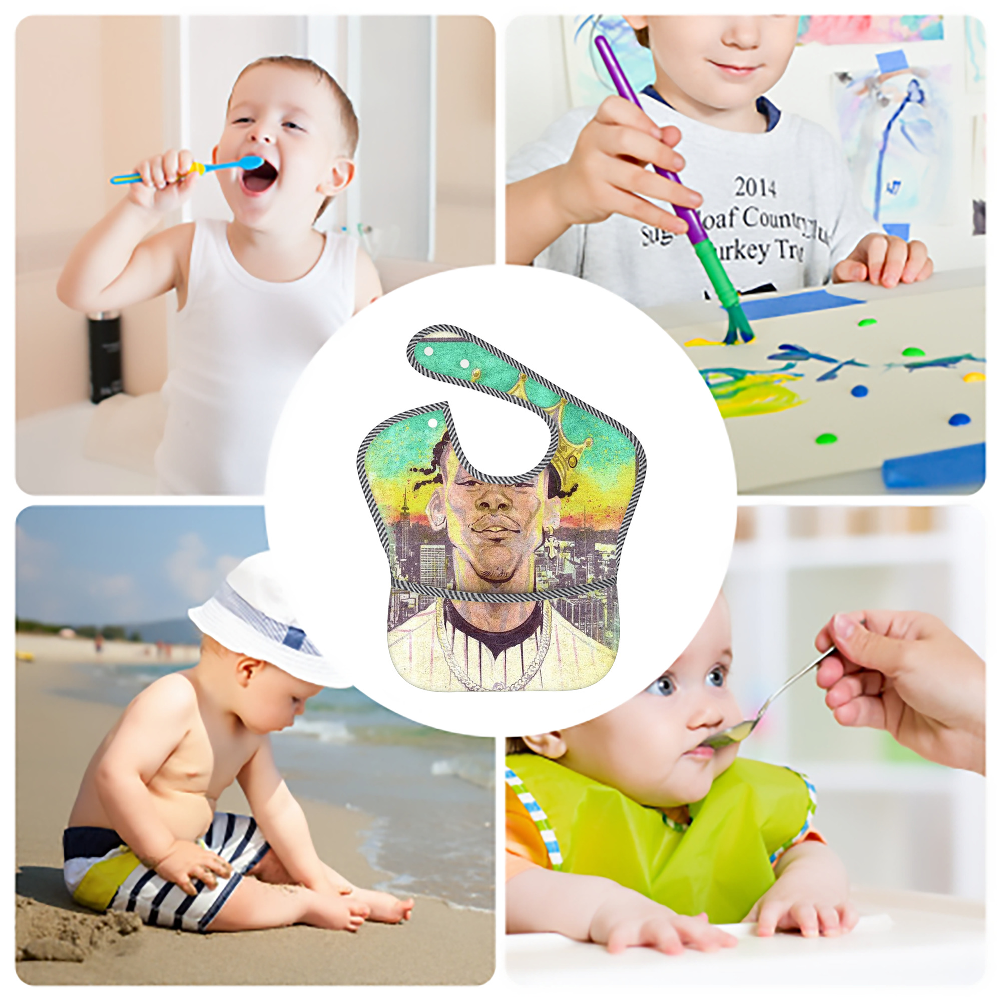 Jazz Chisholm Jr. 68 Adjustable Waterproof Toddler Bib – Full-Print Durable Polyester – Foldable Crumb Pocket – Easy Snap Closure – Soft